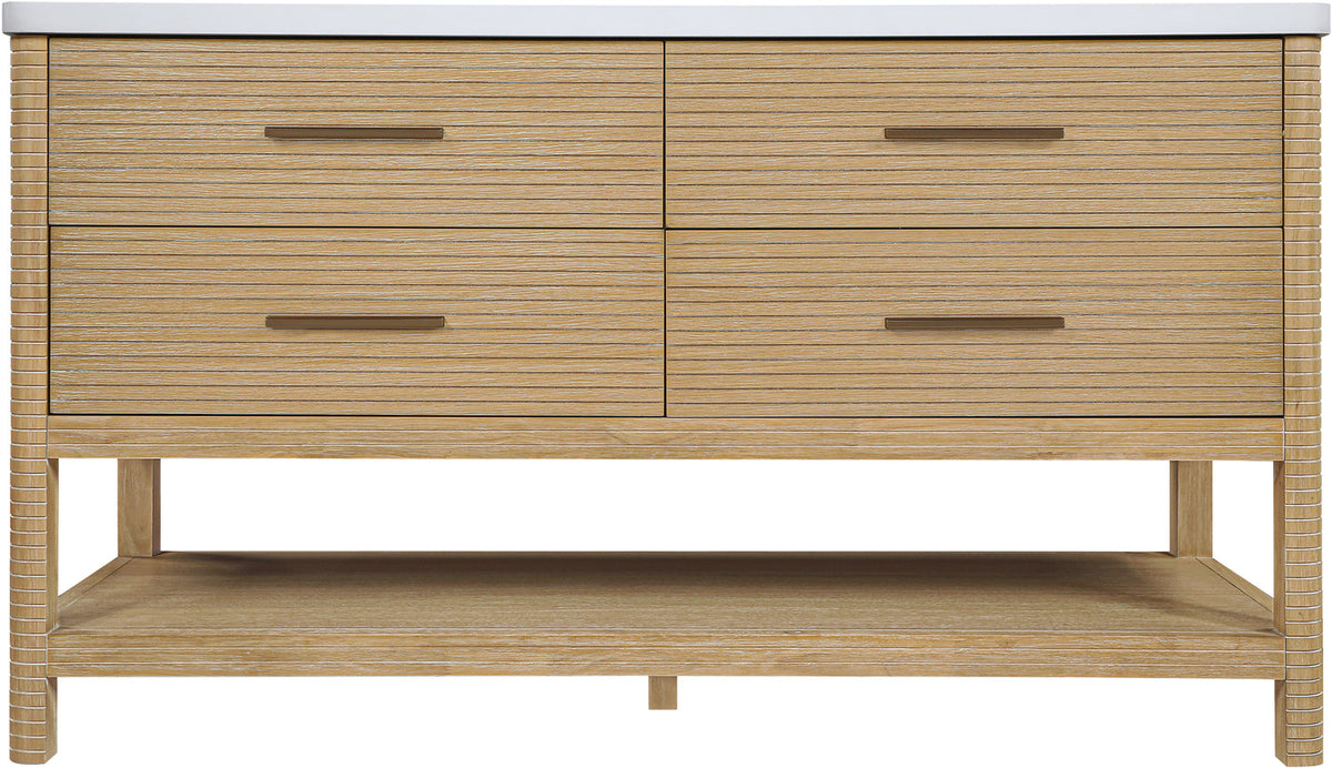 Oakwell 60in Natural Engineered Stone And Solid Wood Bathroom Vanity