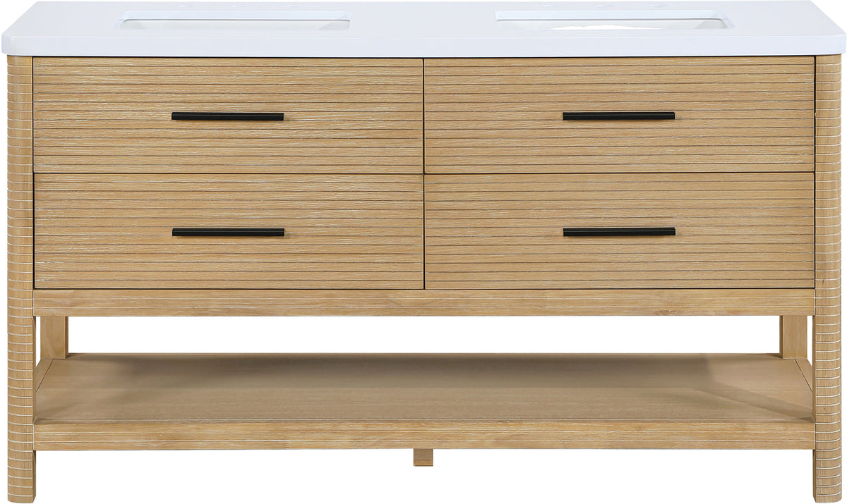 Oakwell 60in Natural Engineered Stone And Solid Wood Bathroom Vanity