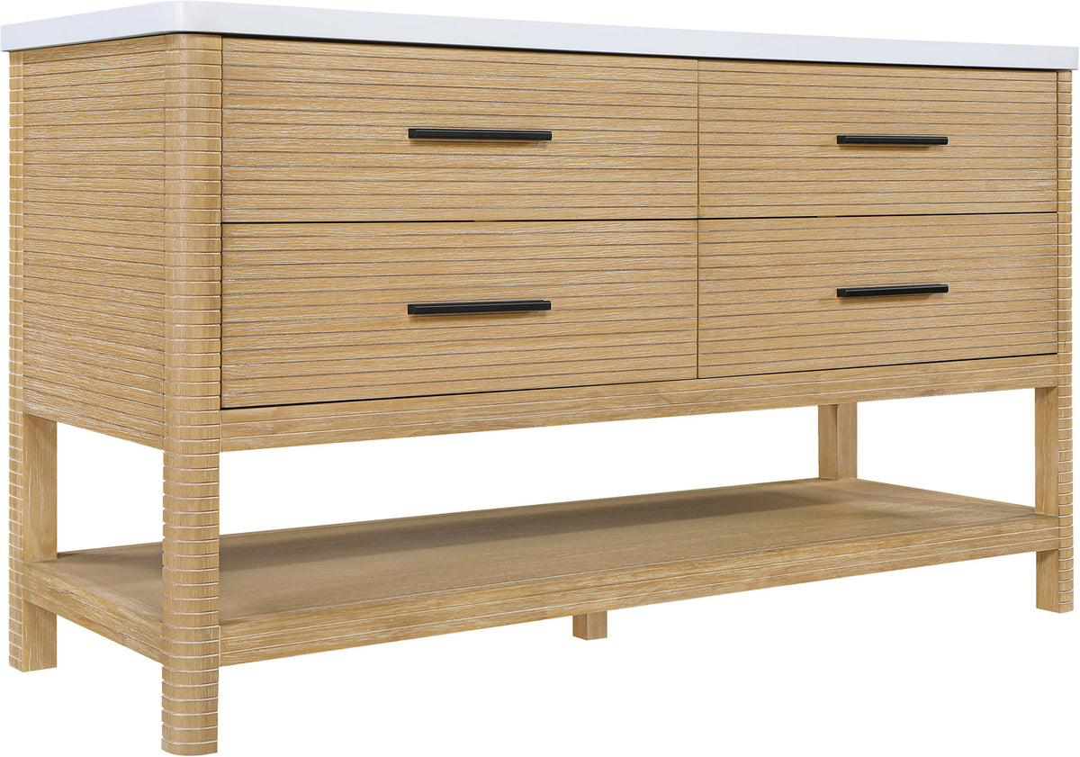 Oakwell 60in Natural Engineered Stone And Solid Wood Bathroom Vanity