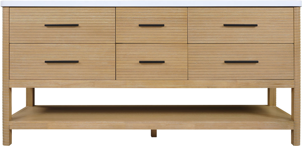 Oakwell 72in Natural Engineered Stone And Solid Wood Bathroom Vanity