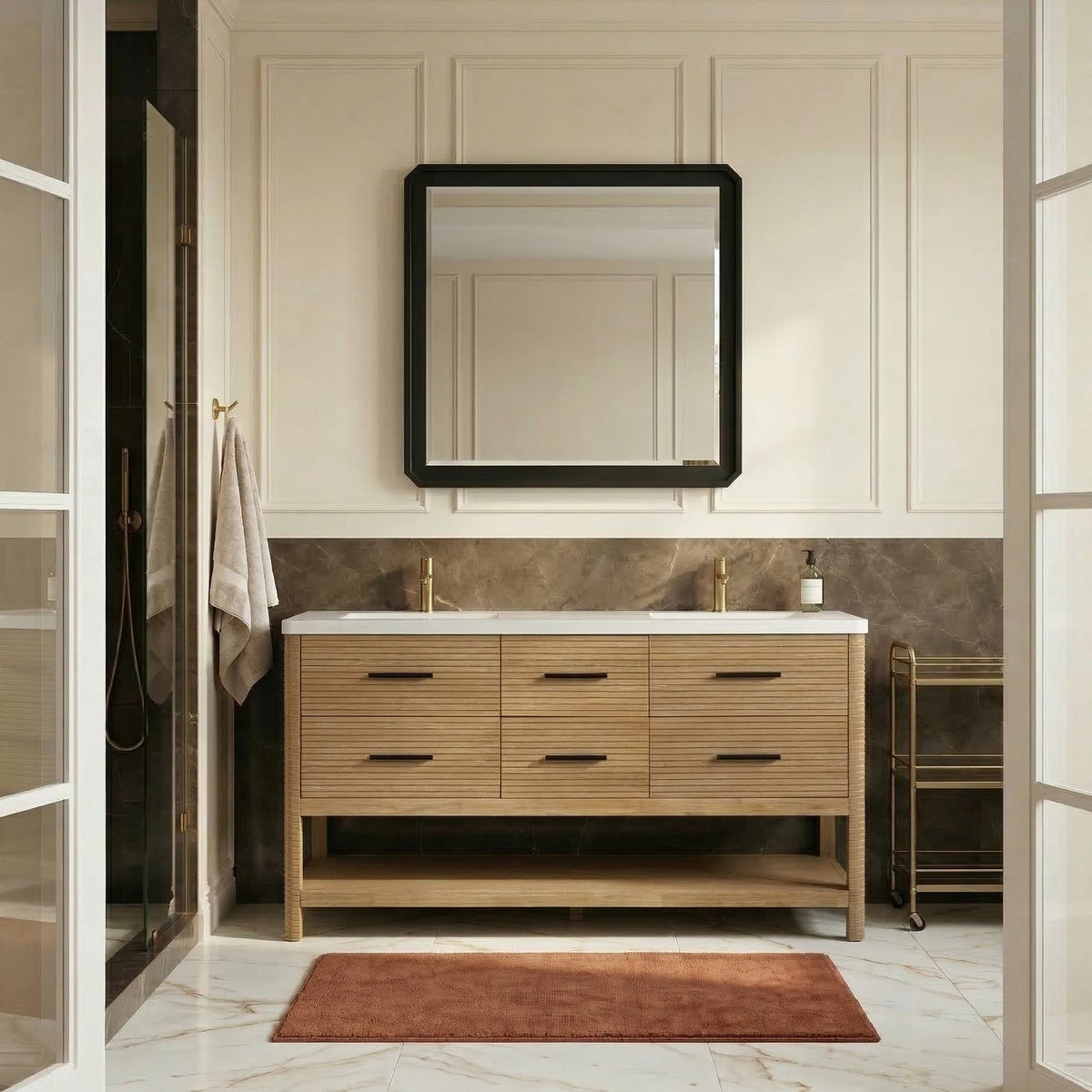 Oakwell 72in Natural Engineered Stone And Solid Wood Bathroom Vanity