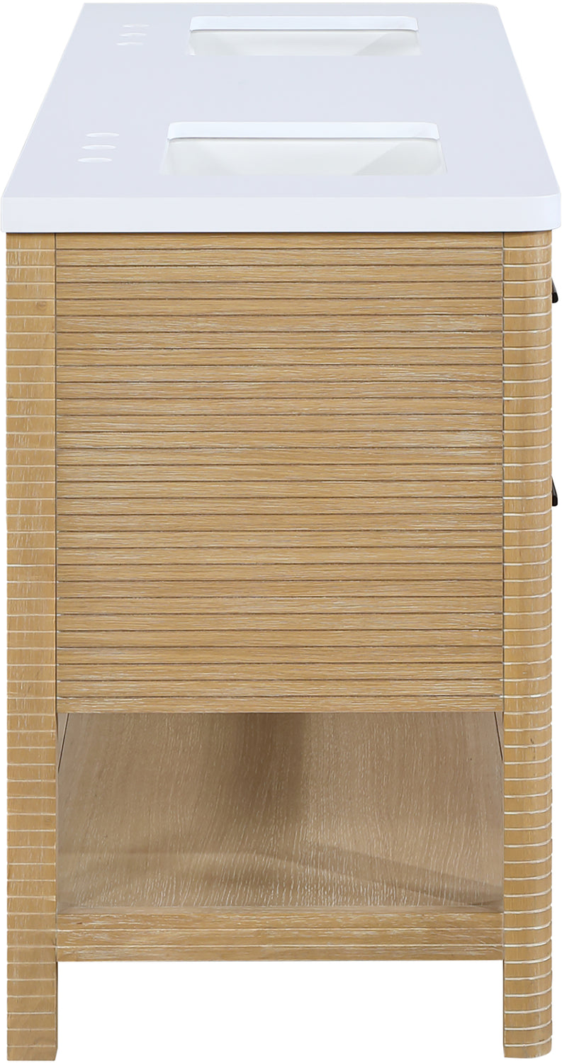 Oakwell 72in Natural Engineered Stone And Solid Wood Bathroom Vanity