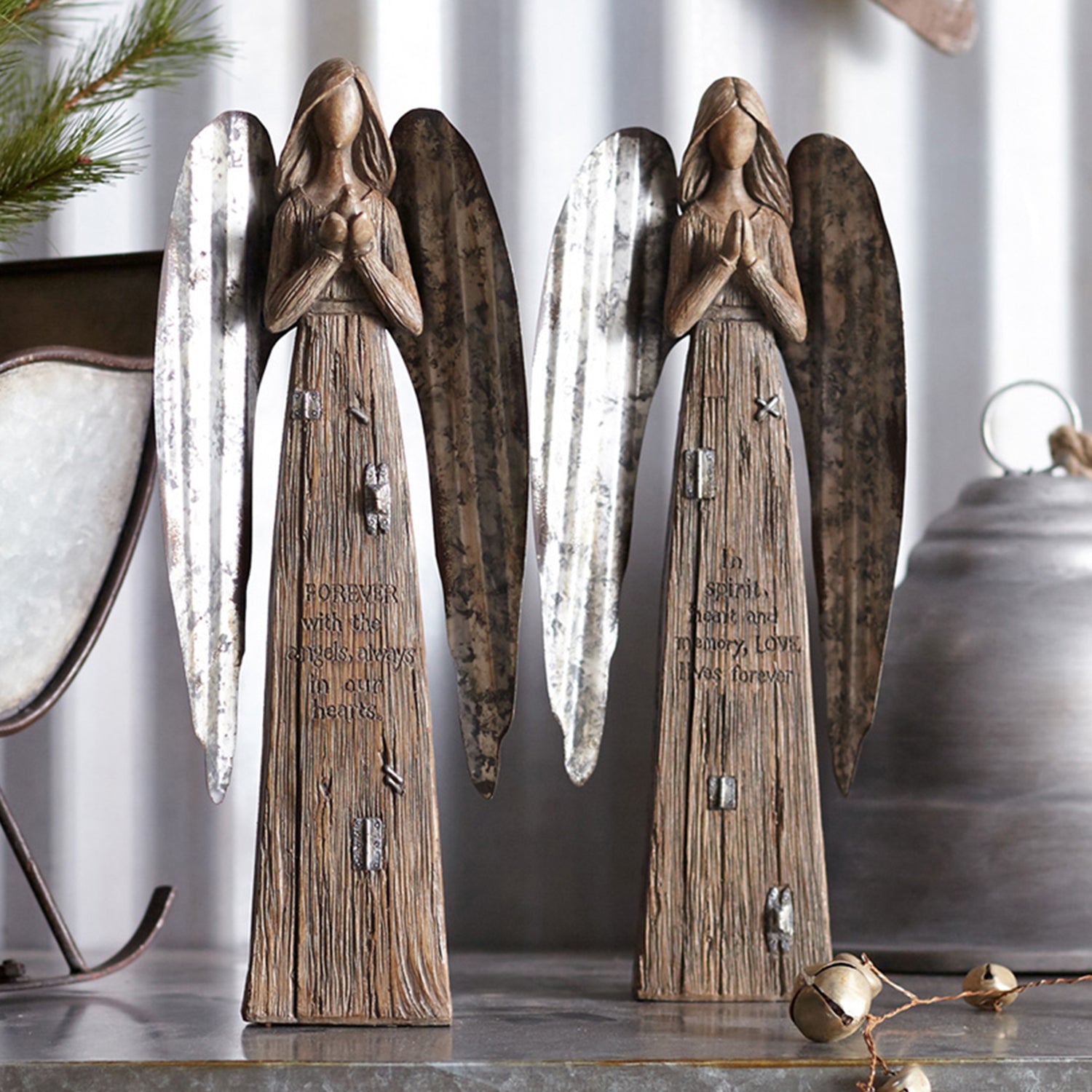 Rustic Wood Sentiment Angel Set of 2