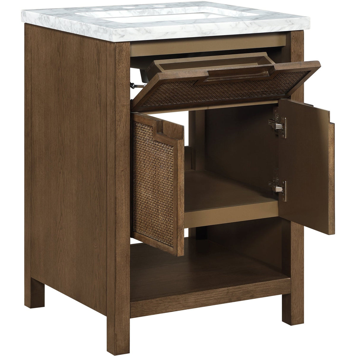 Soren 24in Brown Genuine Carrara Marble Cane And Solid Wood Bathroom Vanity