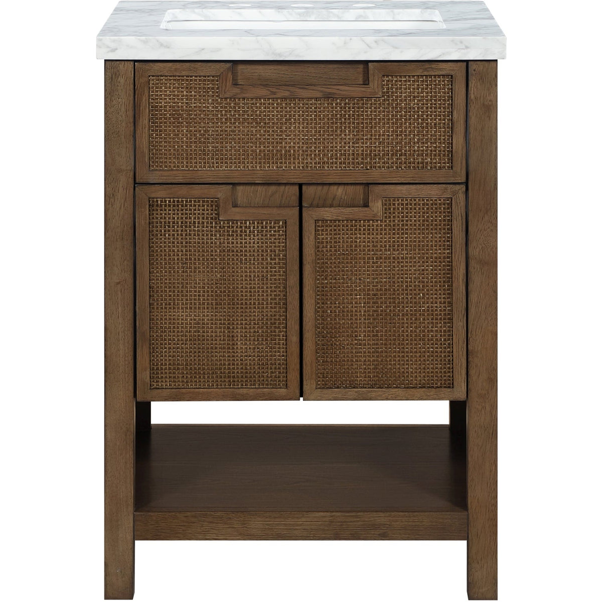Soren 24in Brown Genuine Carrara Marble Cane And Solid Wood Bathroom Vanity