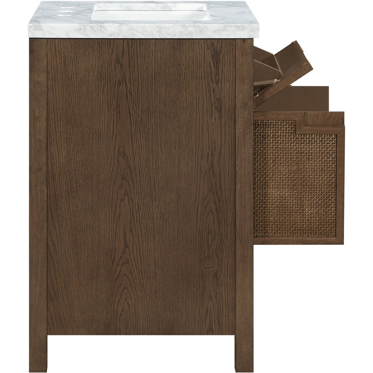 Soren 24in Brown Genuine Carrara Marble Cane And Solid Wood Bathroom Vanity