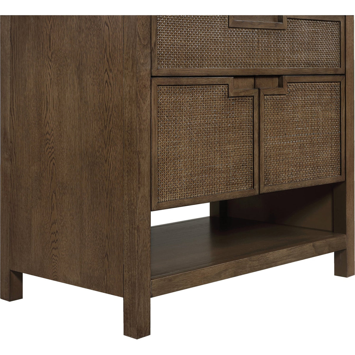 Soren 36in Brown Genuine Carrara Marble Cane And Solid Wood Bathroom Vanity