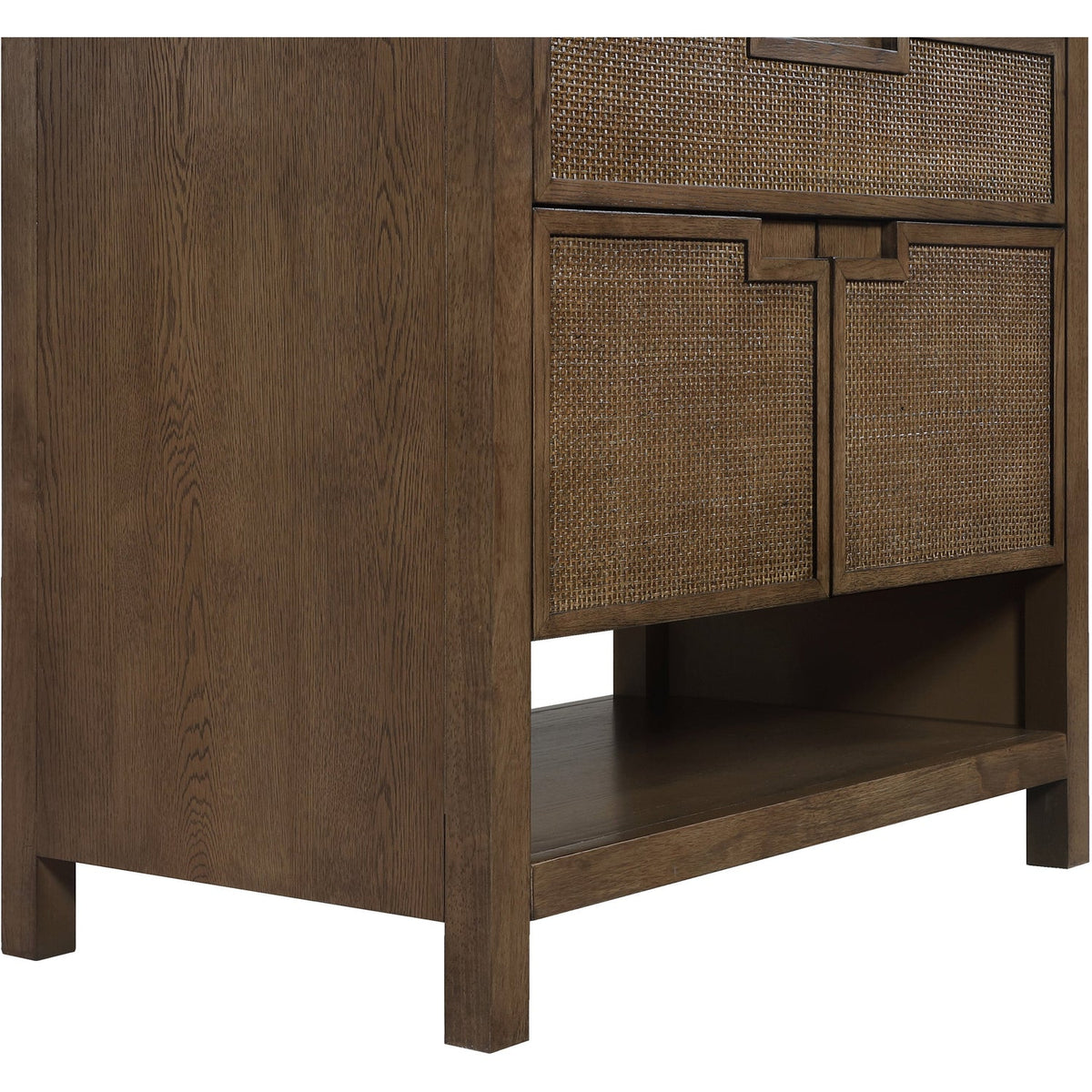 Soren 36in Brown Genuine Carrara Marble Cane And Solid Wood Bathroom Vanity