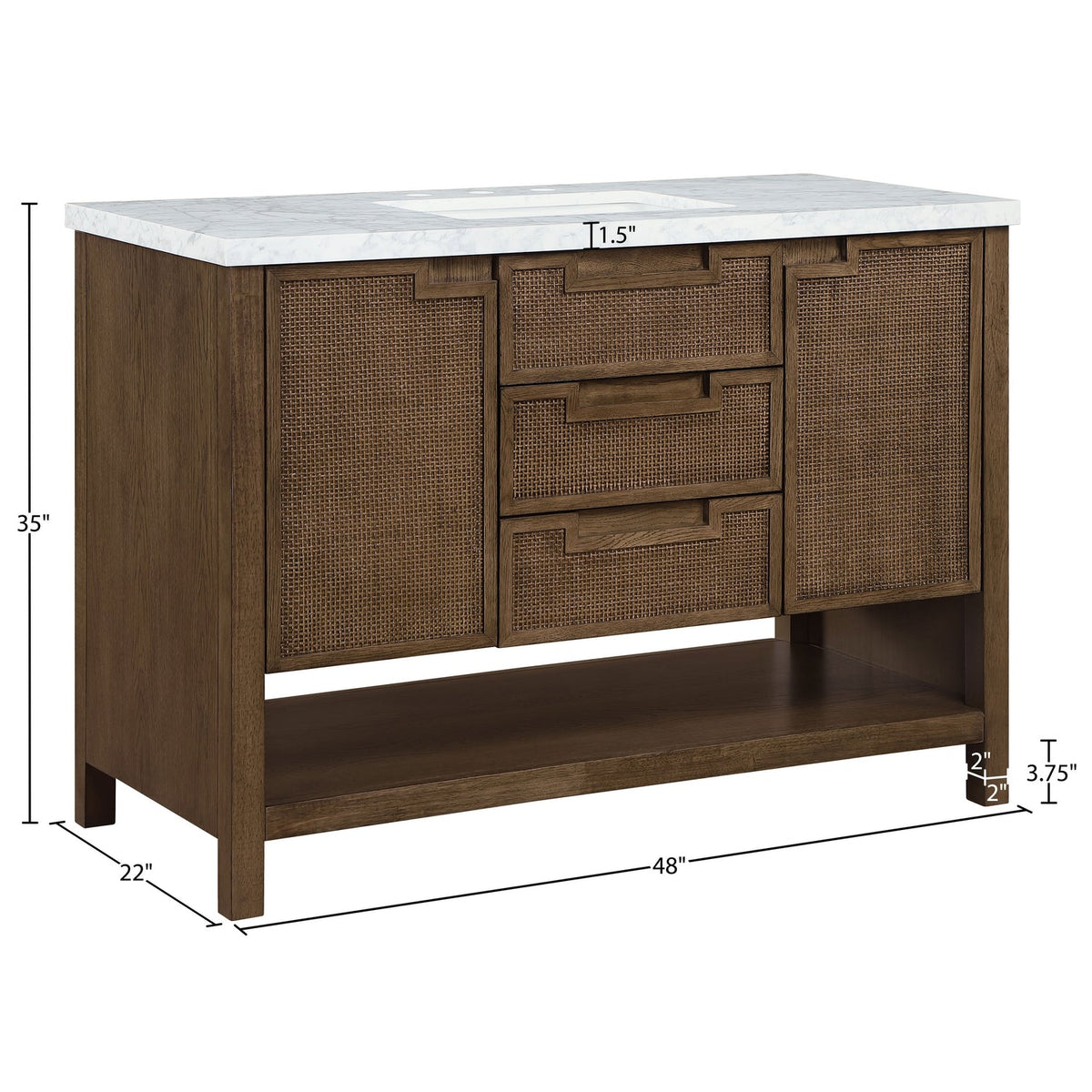 Soren 48in Brown Genuine Carrara Marble Cane And Solid Wood Bathroom Vanity