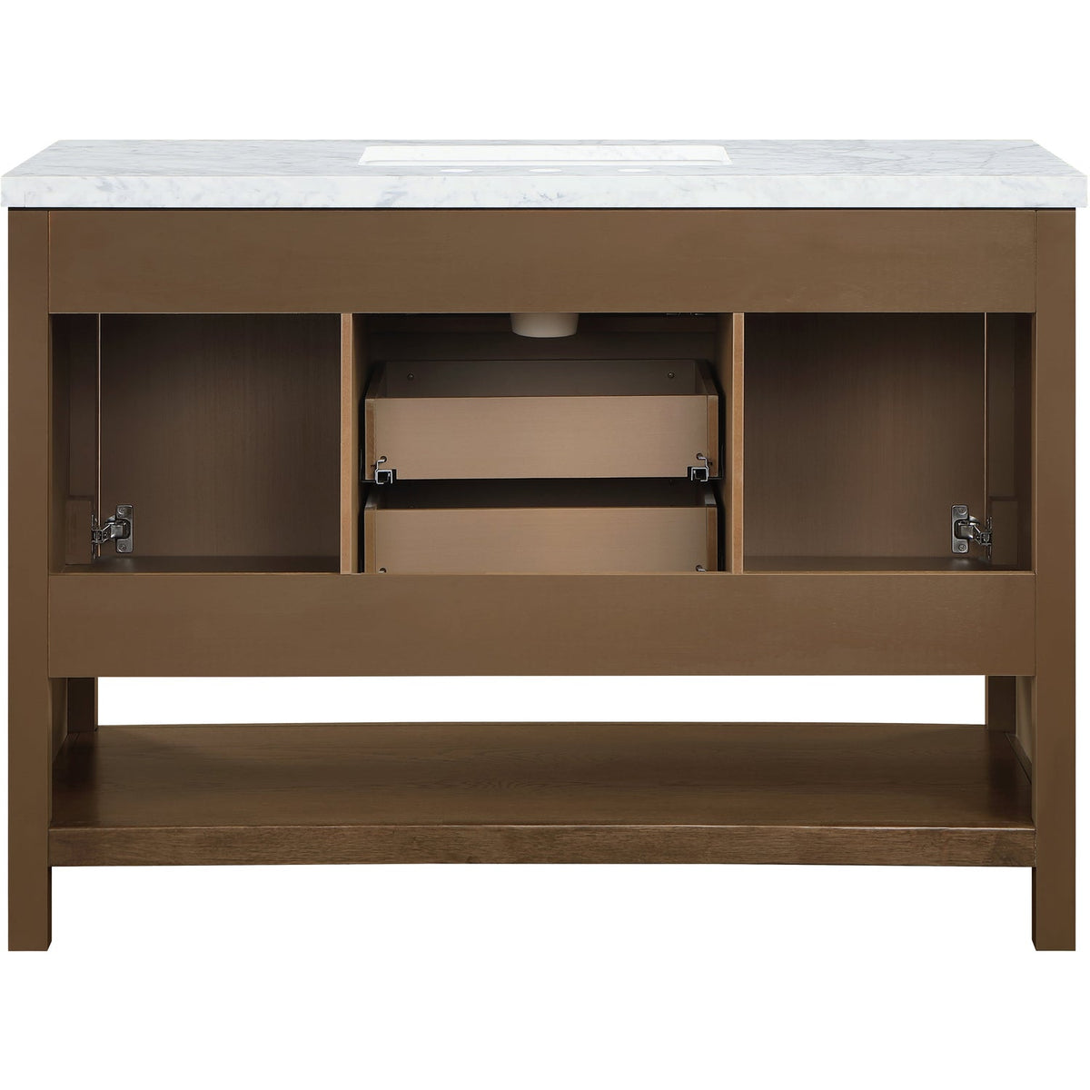 Soren 48in Brown Genuine Carrara Marble Cane And Solid Wood Bathroom Vanity