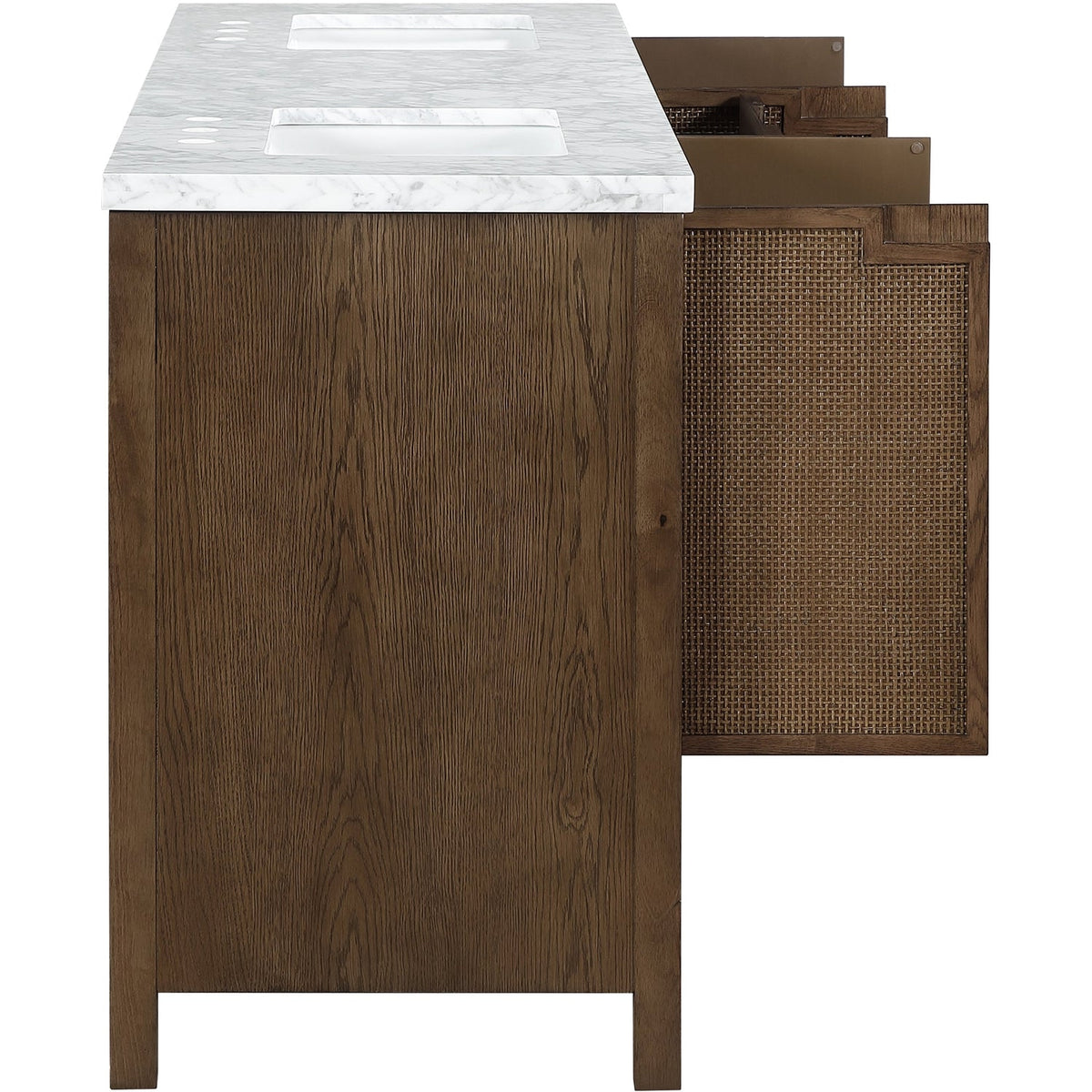 Soren 72in Brown Genuine Carrara Marble Cane And Solid Wood Bathroom Vanity