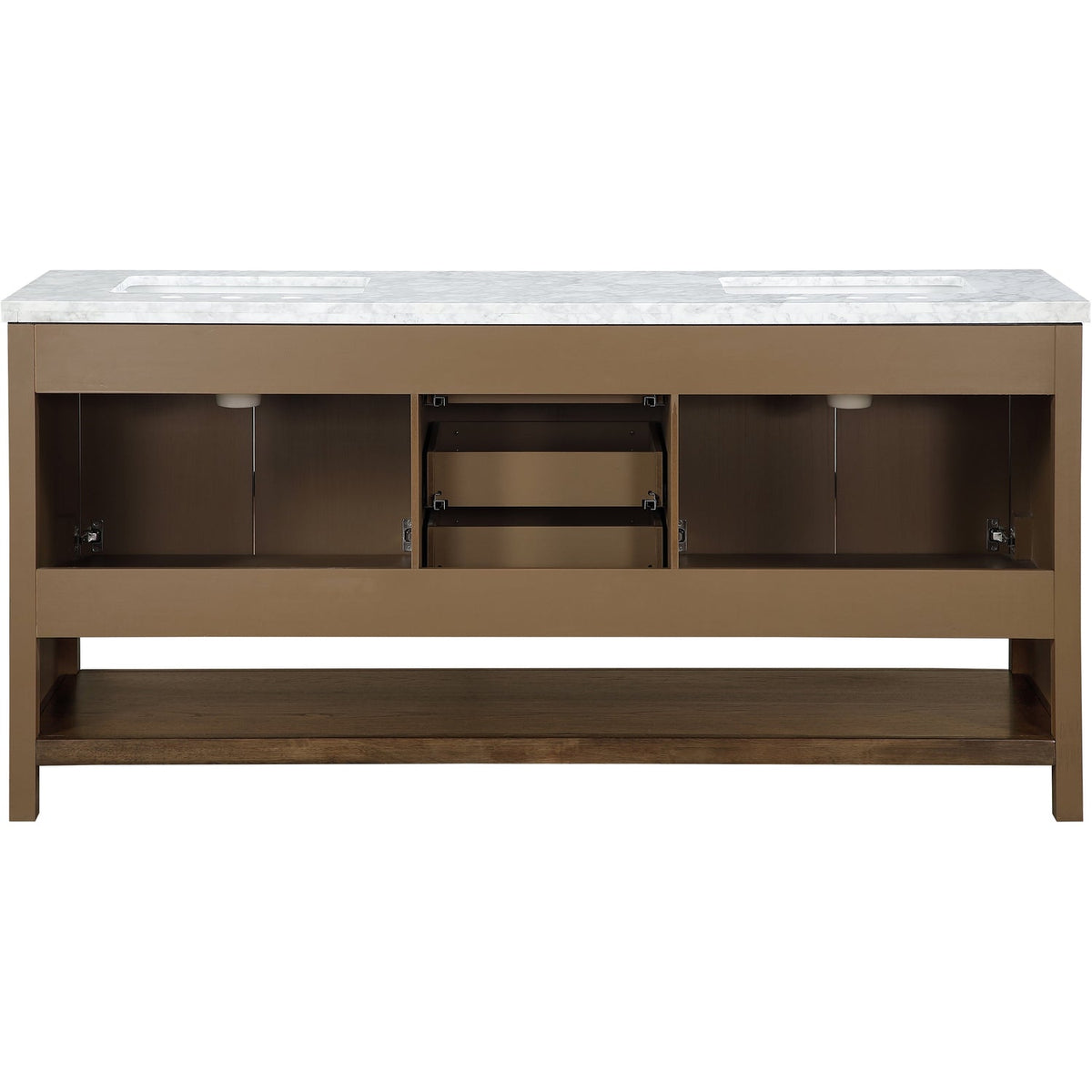 Soren 72in Brown Genuine Carrara Marble Cane And Solid Wood Bathroom Vanity