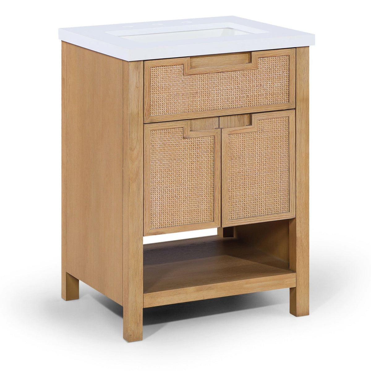 Soren 24" Natural Engineered Stone, Cane And Solid Wood Bathroom Vanity in engineered stone and cane, primary product view