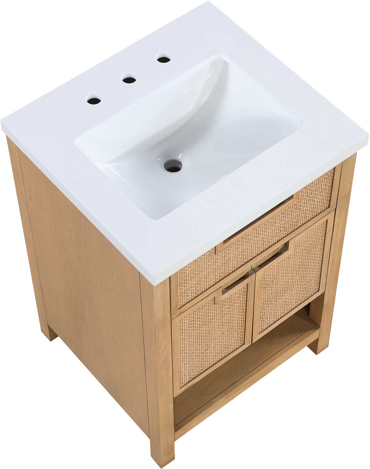 Soren 24in Natural Engineered Stone Cane And Solid Wood Bathroom Vanity