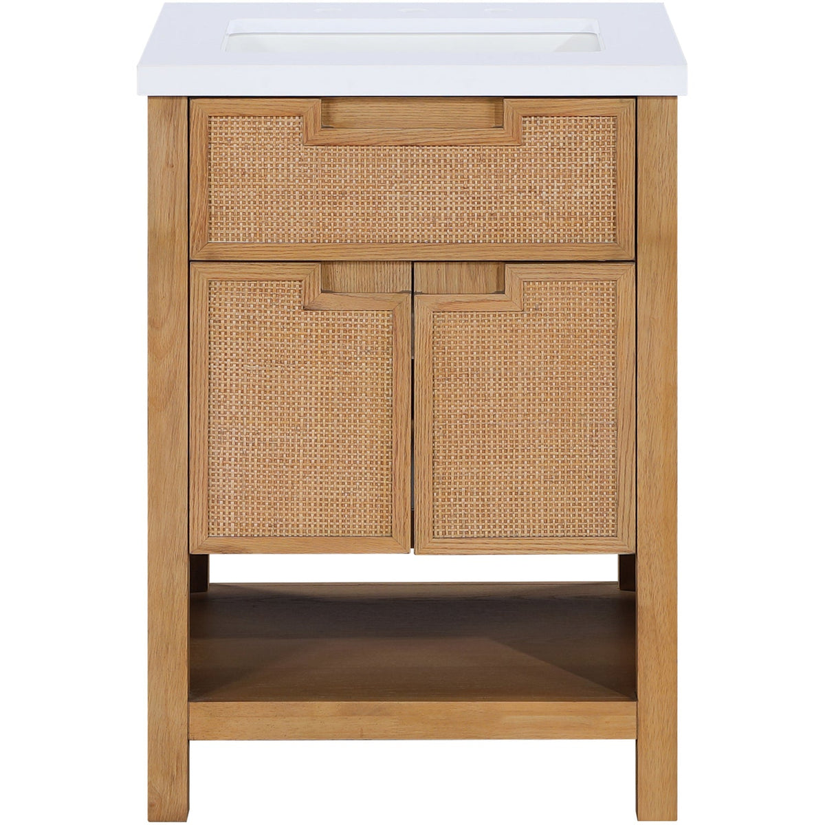 Soren 24in Natural Engineered Stone Cane And Solid Wood Bathroom Vanity