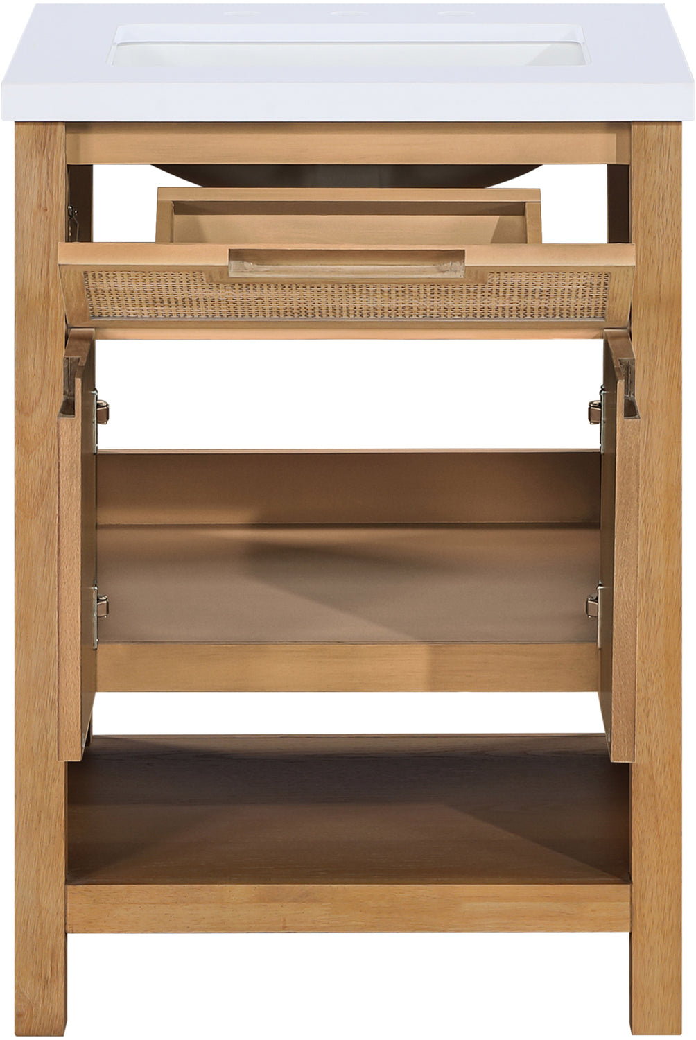 Soren 24in Natural Engineered Stone Cane And Solid Wood Bathroom Vanity