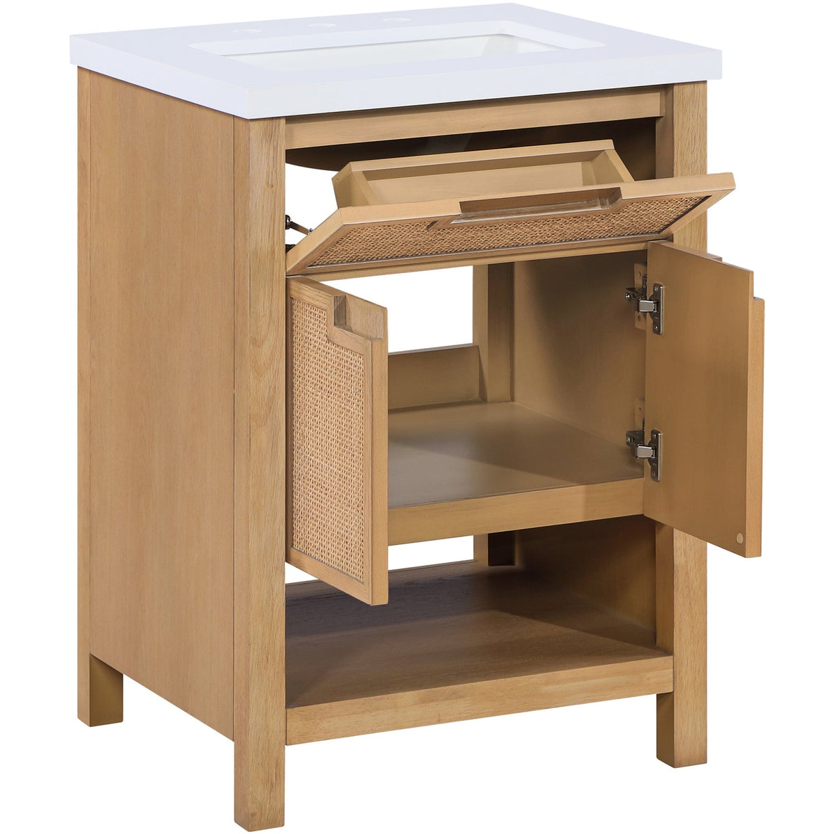 Soren 24in Natural Engineered Stone Cane And Solid Wood Bathroom Vanity