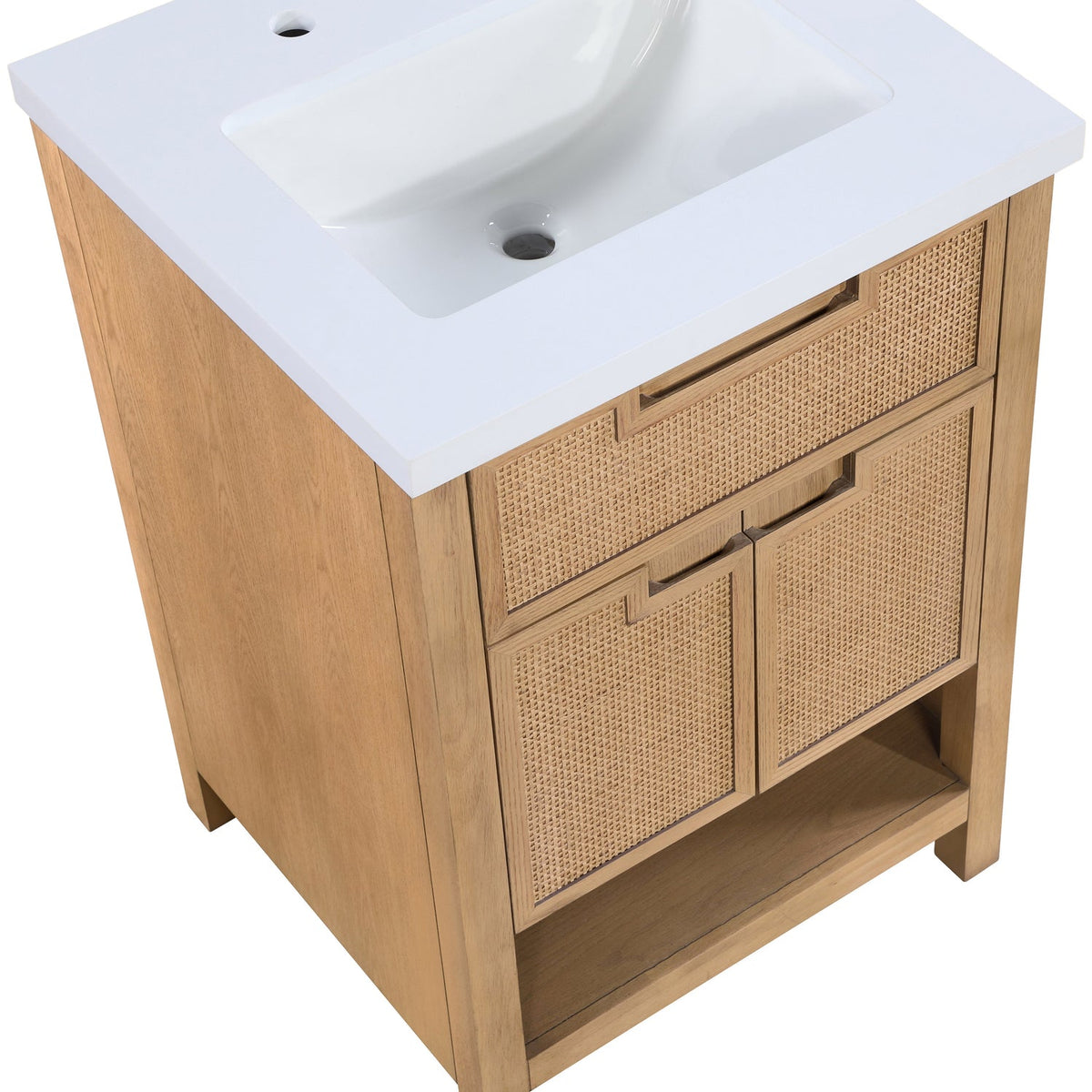 Soren 24in Natural Engineered Stone Cane And Solid Wood Bathroom Vanity