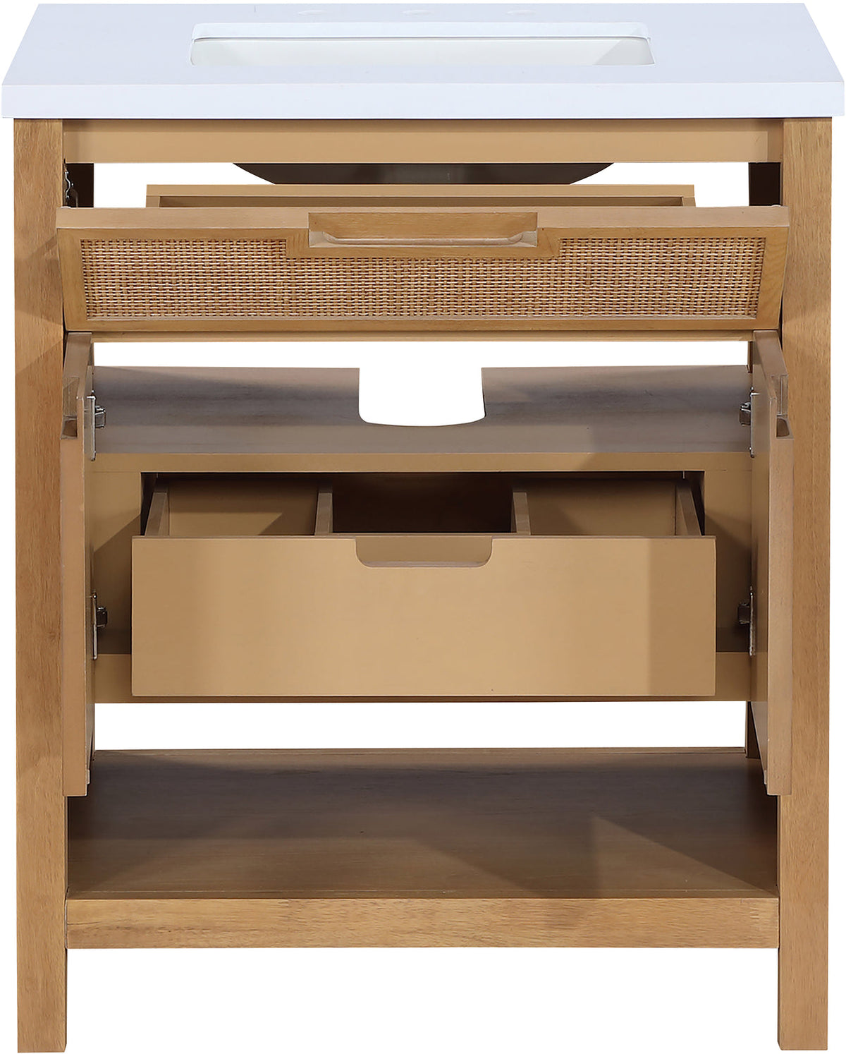 Soren 30in Natural Engineered Stone Cane And Solid Wood Bathroom Vanity