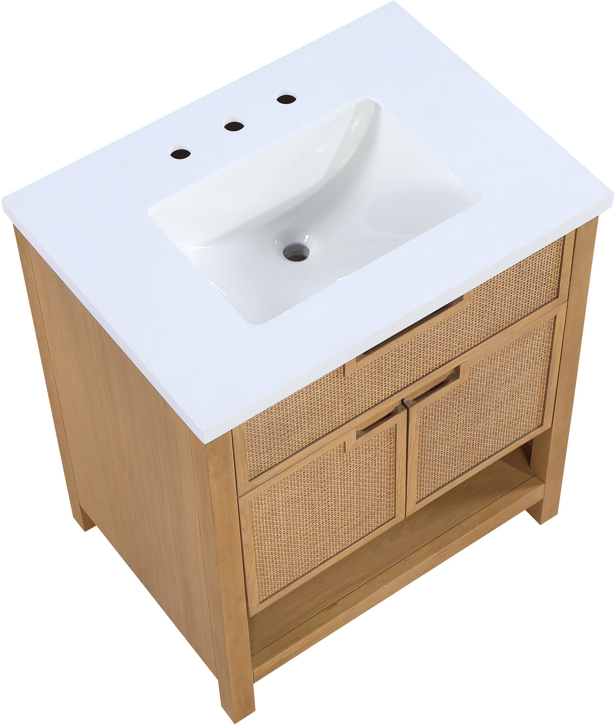 Soren 30in Natural Engineered Stone Cane And Solid Wood Bathroom Vanity