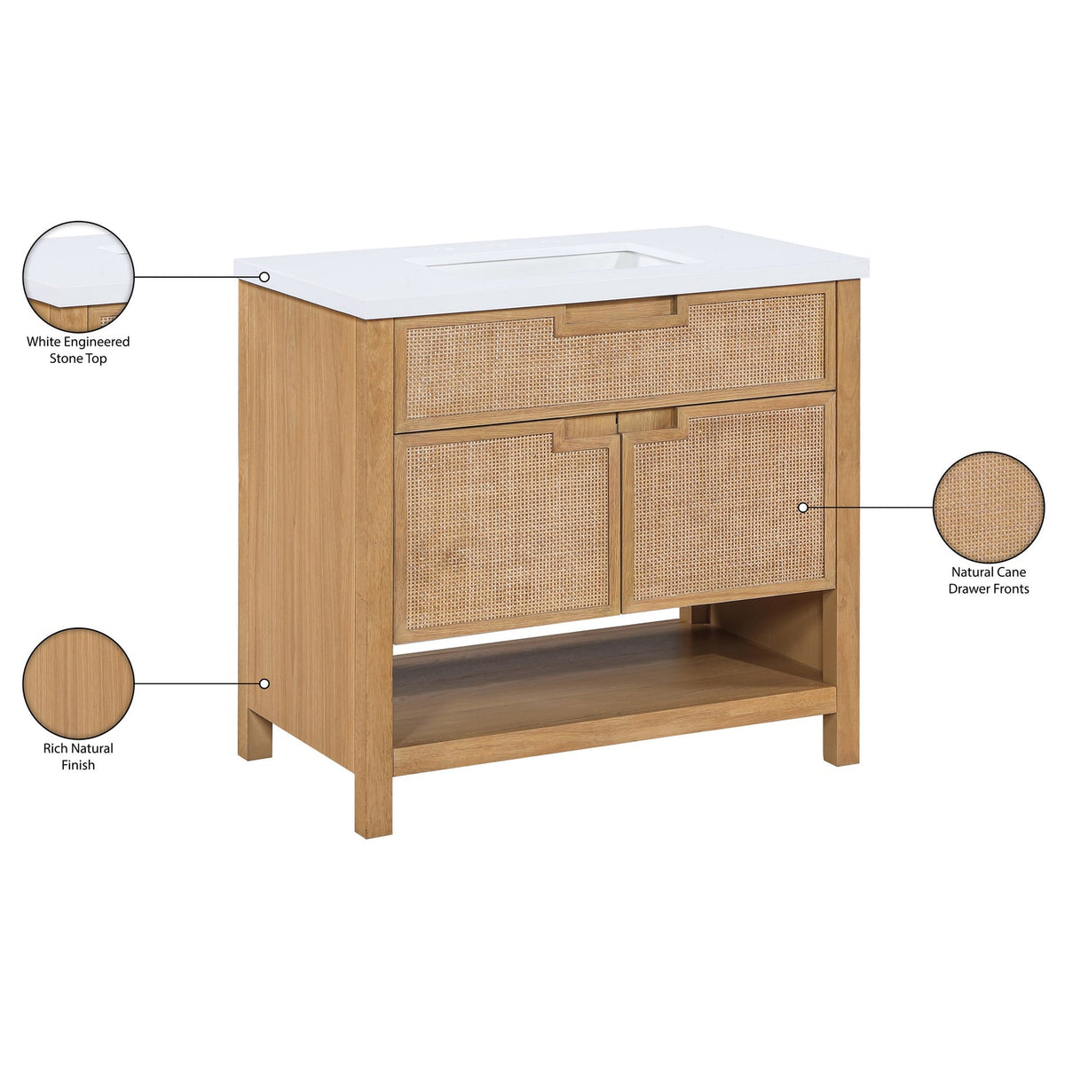 Soren 36in Natural Engineered Stone Cane And Solid Wood Bathroom Vanity