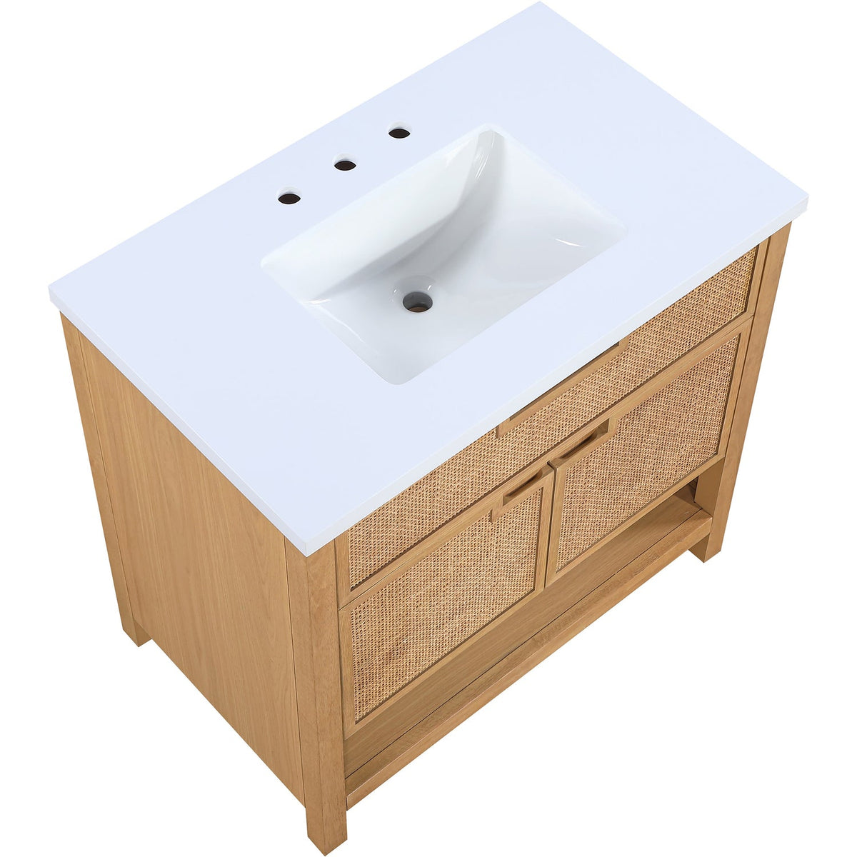 Soren 36in Natural Engineered Stone Cane And Solid Wood Bathroom Vanity