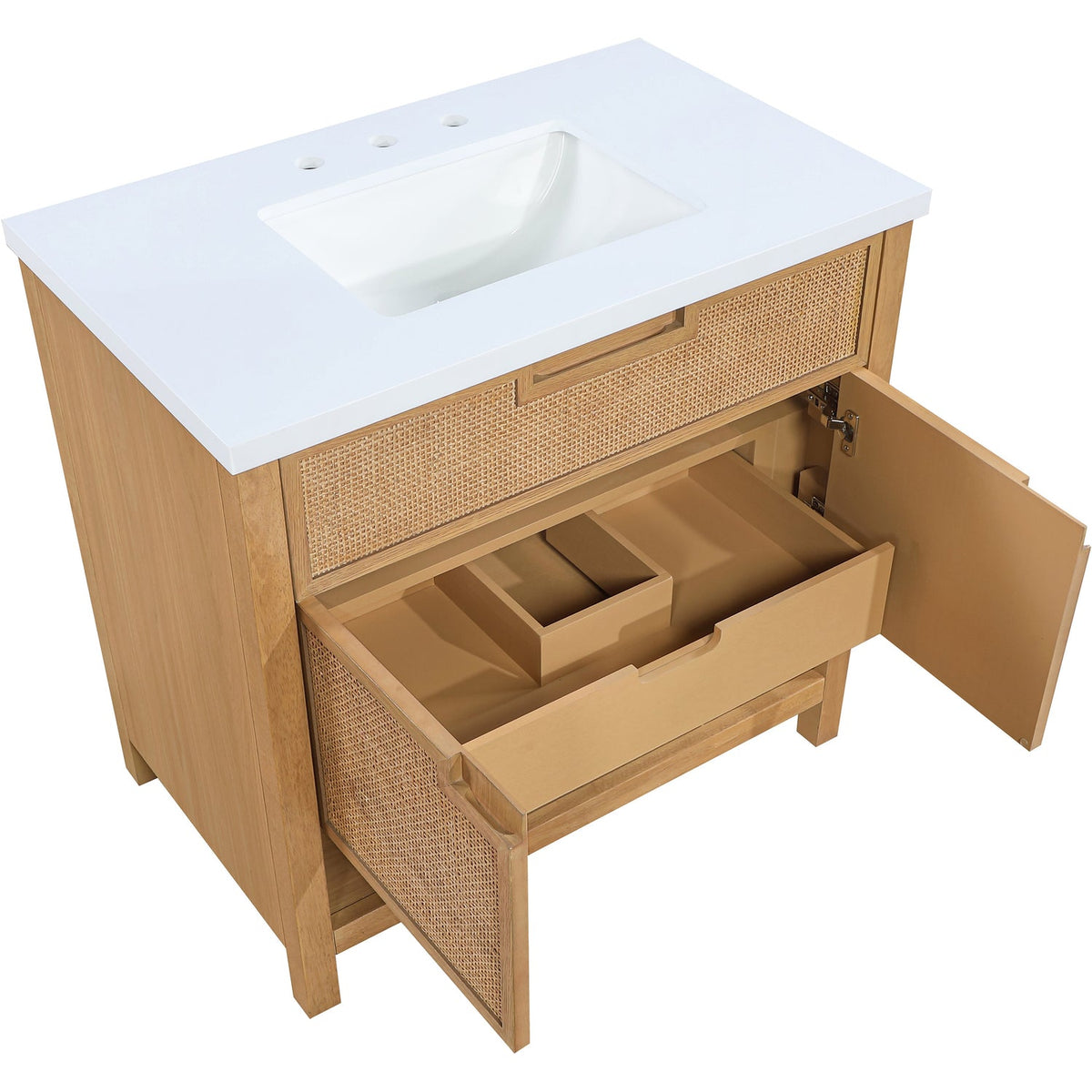 Soren 36in Natural Engineered Stone Cane And Solid Wood Bathroom Vanity