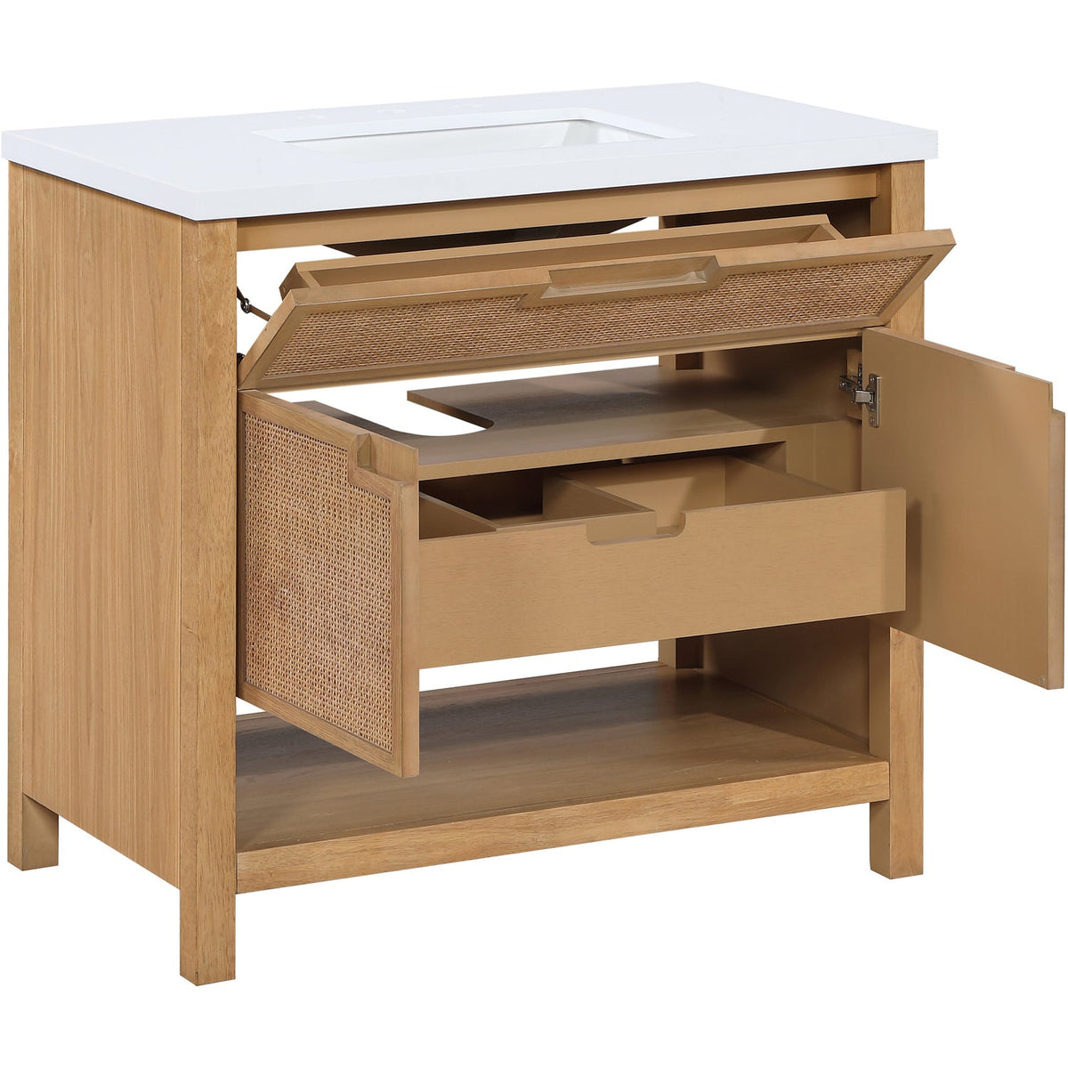 Soren 36in Natural Engineered Stone Cane And Solid Wood Bathroom Vanity