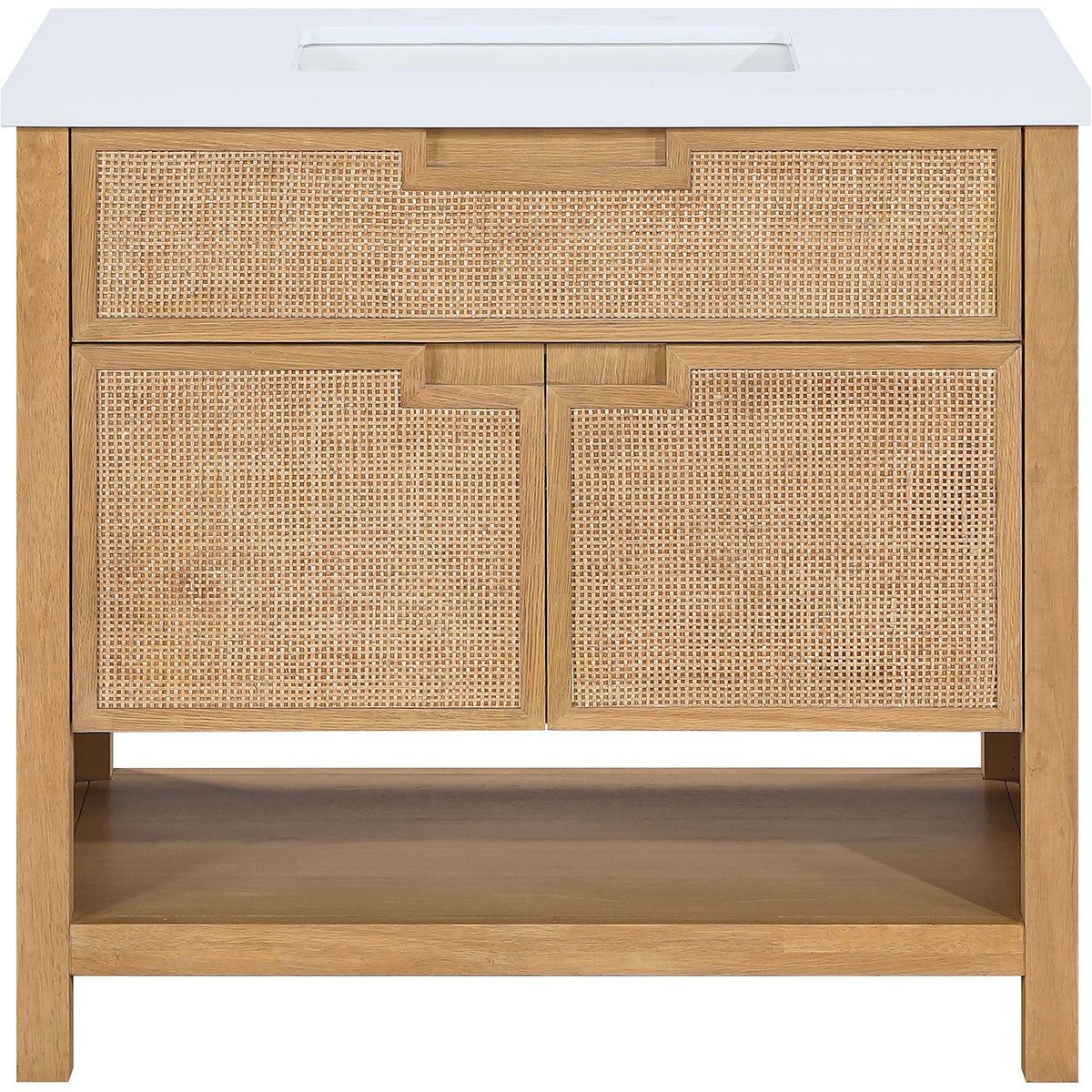 Soren 36in Natural Engineered Stone Cane And Solid Wood Bathroom Vanity