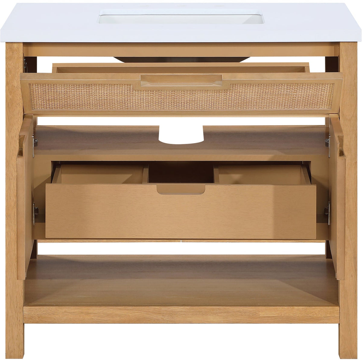 Soren 36in Natural Engineered Stone Cane And Solid Wood Bathroom Vanity