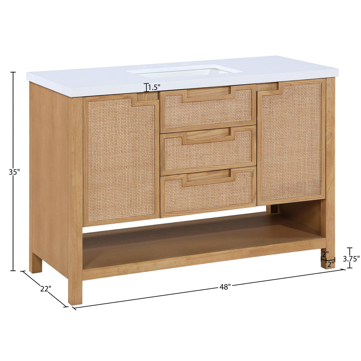 Soren 48in Natural Engineered Stone Cane And Solid Wood Bathroom Vanity