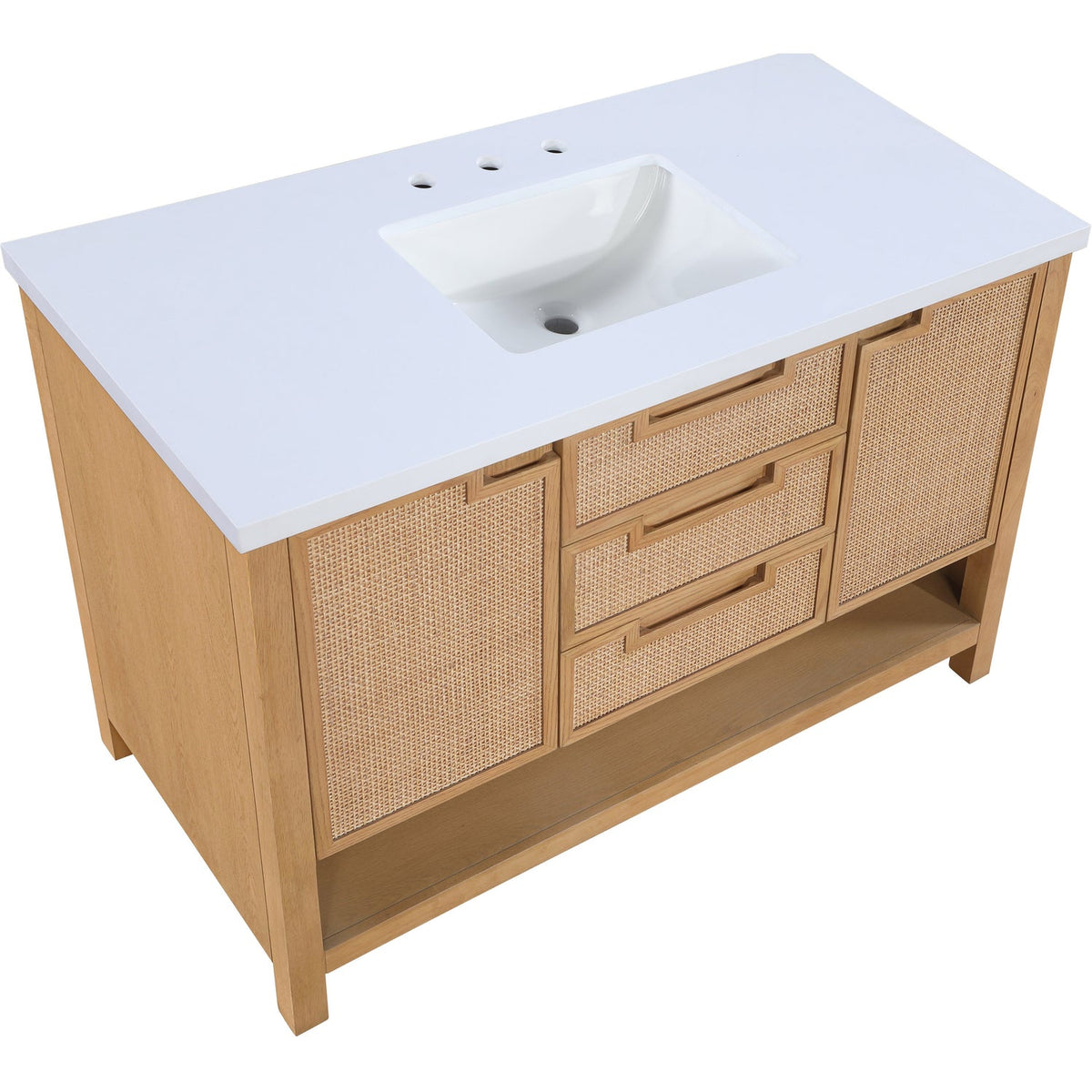 Soren 48in Natural Engineered Stone Cane And Solid Wood Bathroom Vanity