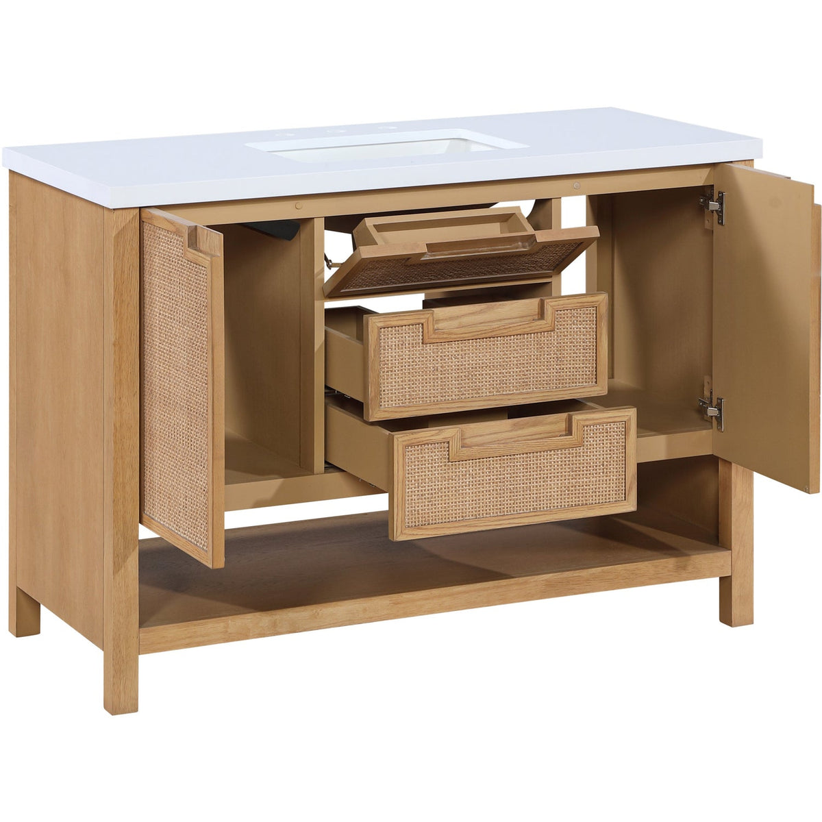Soren 48in Natural Engineered Stone Cane And Solid Wood Bathroom Vanity