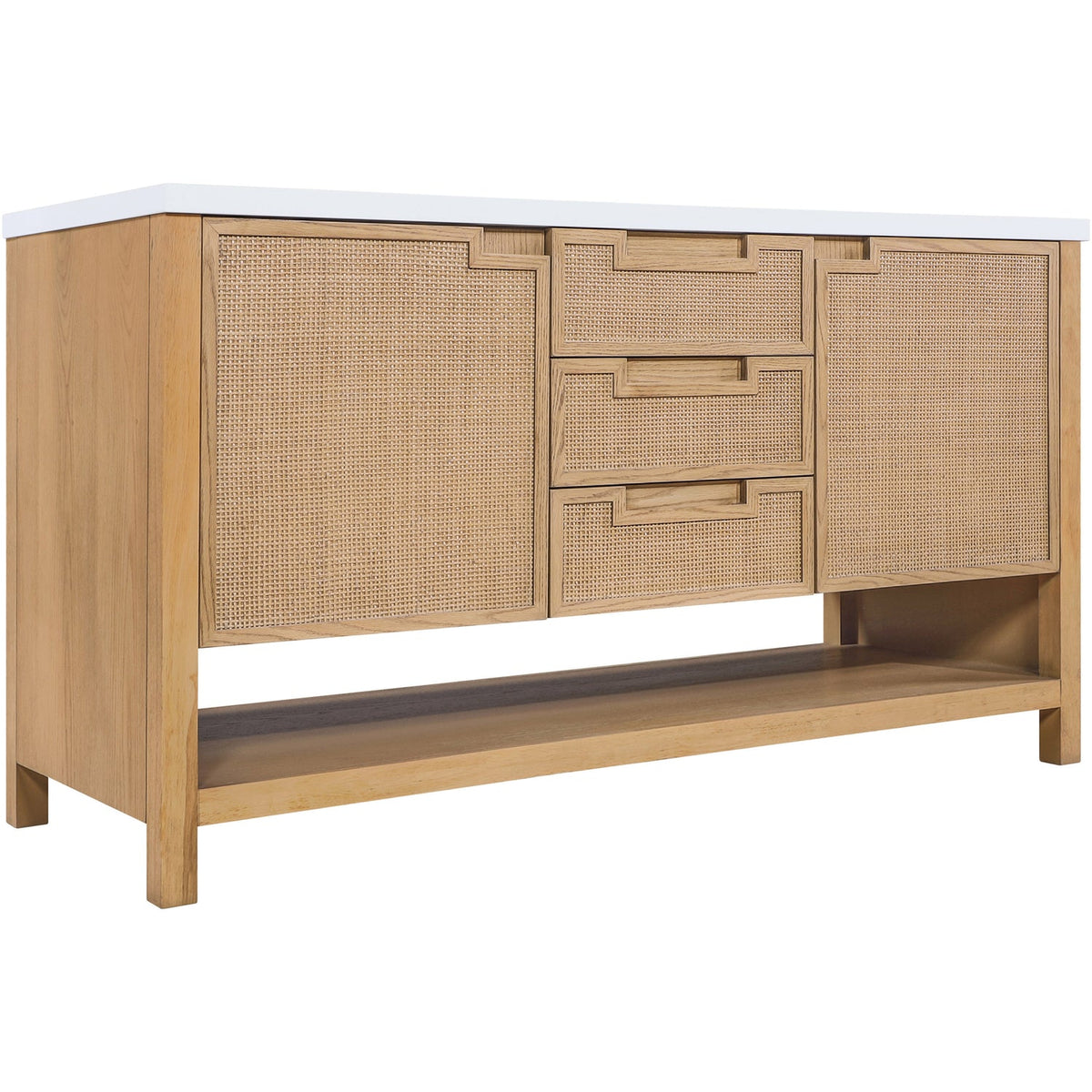 Soren 60in Natural Engineered Stone Cane And Solid Wood Bathroom Vanity