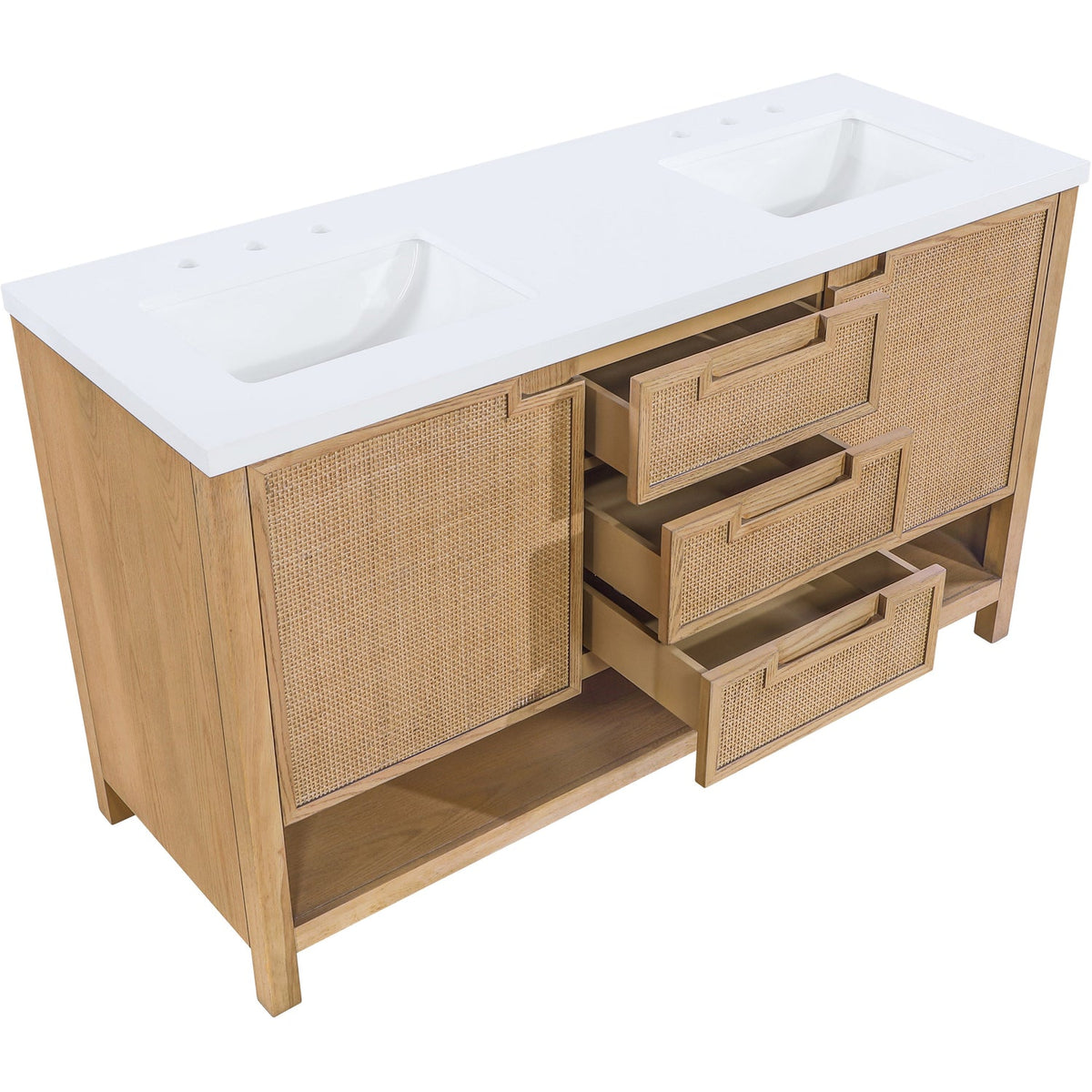 Soren 60in Natural Engineered Stone Cane And Solid Wood Bathroom Vanity