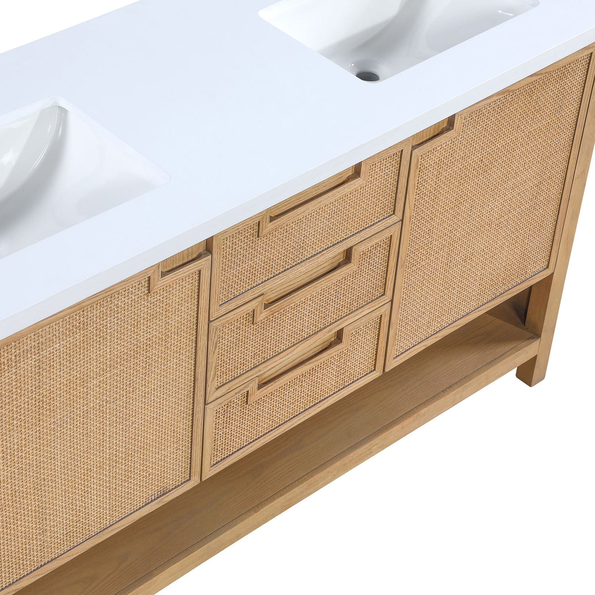 Soren 60in Natural Engineered Stone Cane And Solid Wood Bathroom Vanity