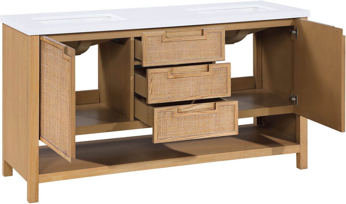Soren 60in Natural Engineered Stone Cane And Solid Wood Bathroom Vanity