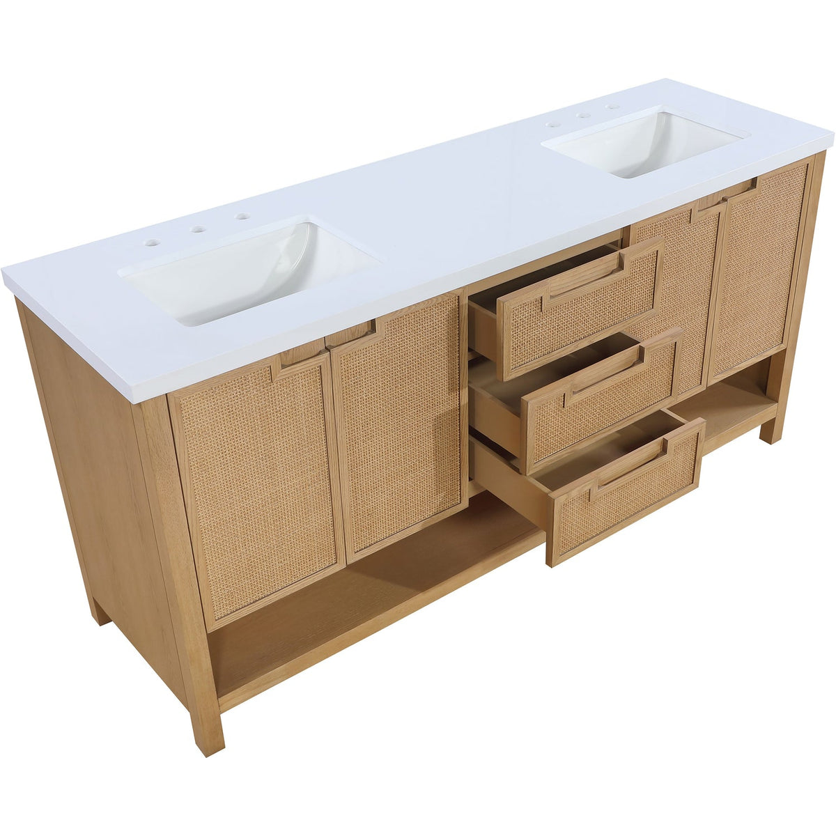 Soren 72in Natural Engineered Stone Cane And Solid Wood Bathroom Vanity