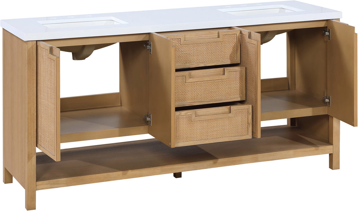 Soren 72in Natural Engineered Stone Cane And Solid Wood Bathroom Vanity