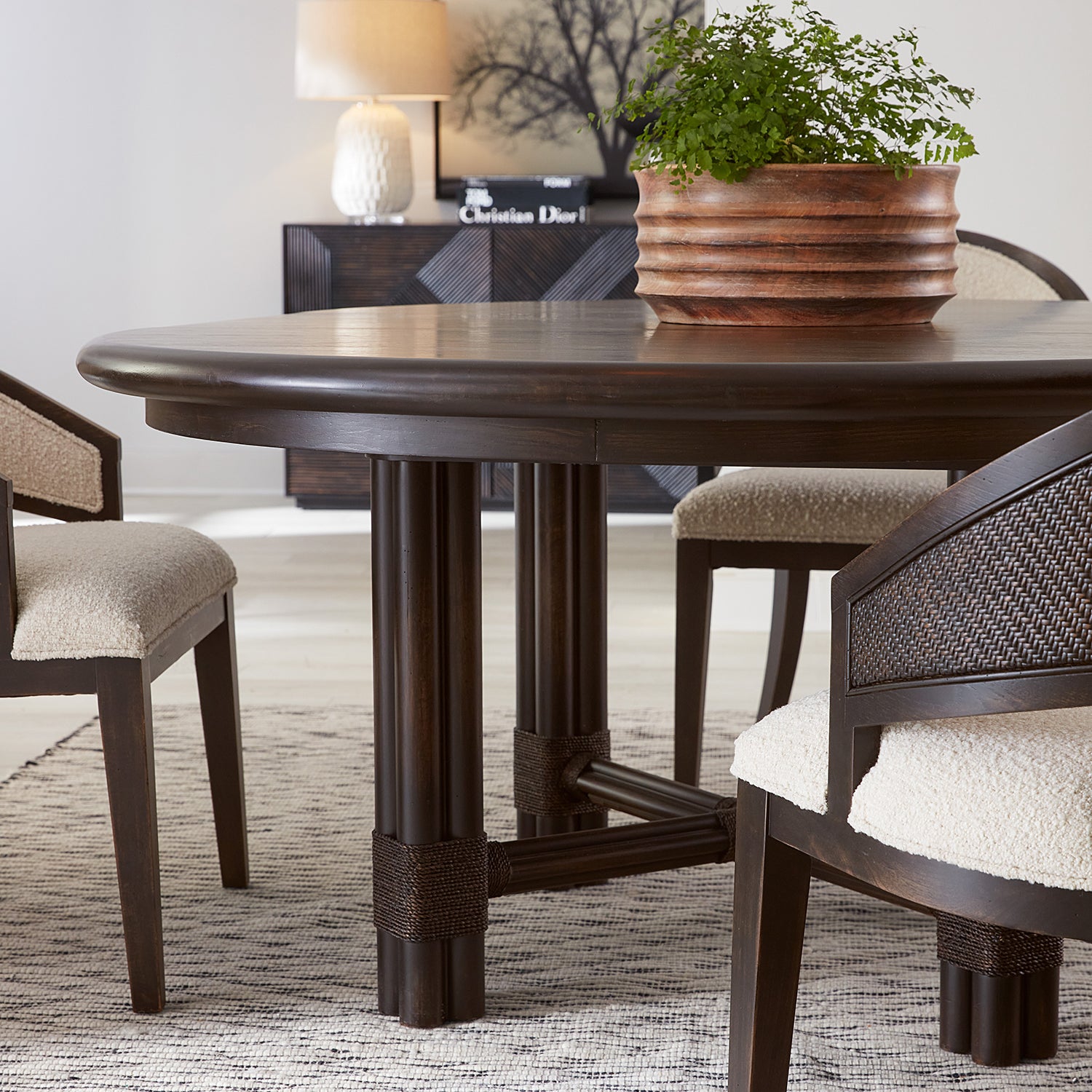 Hooker Furniture Retreat Pole Rattan Round Dining Table