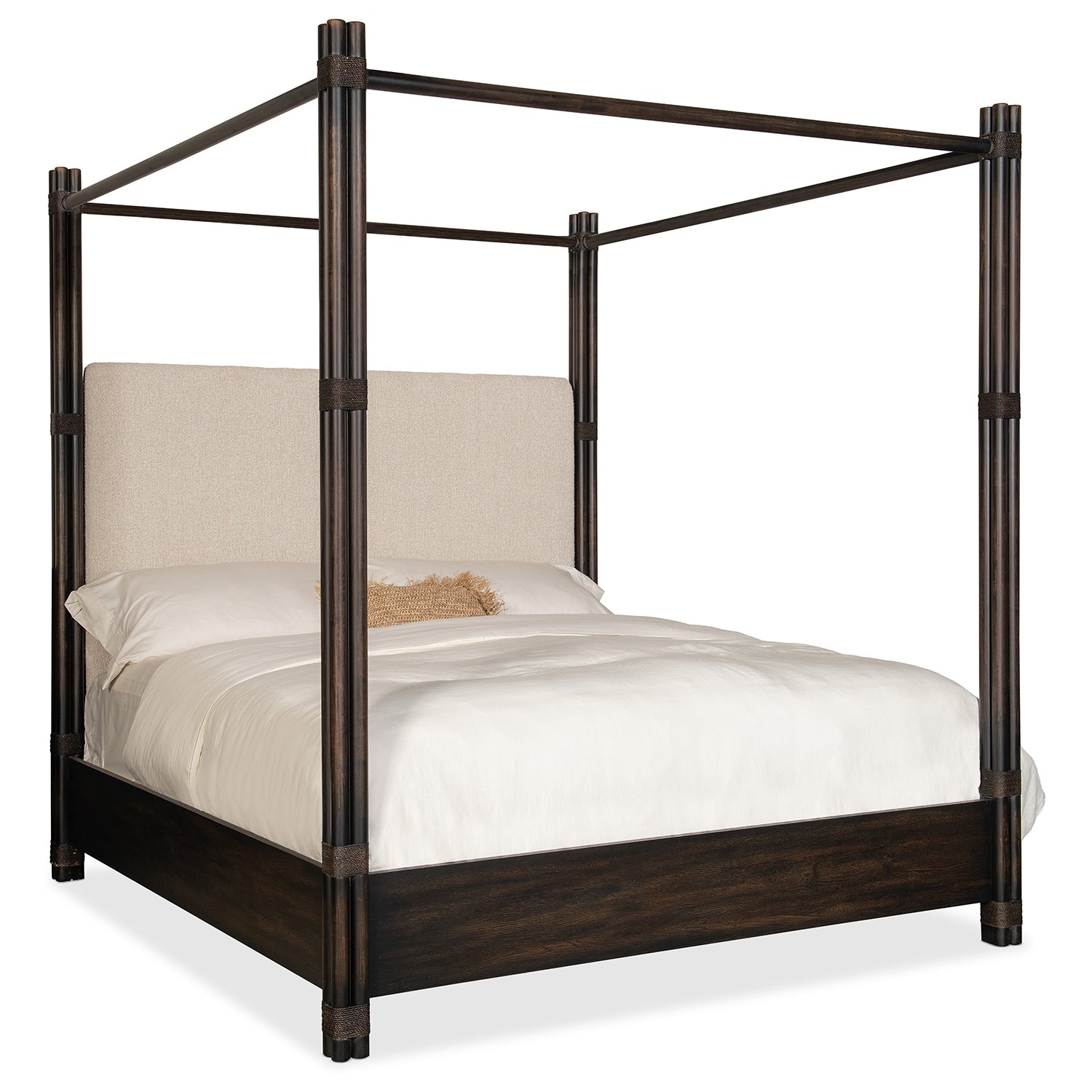 Hooker Furniture Retreat Pole Rattan Upholstered Poster Bed w/ Canopy
