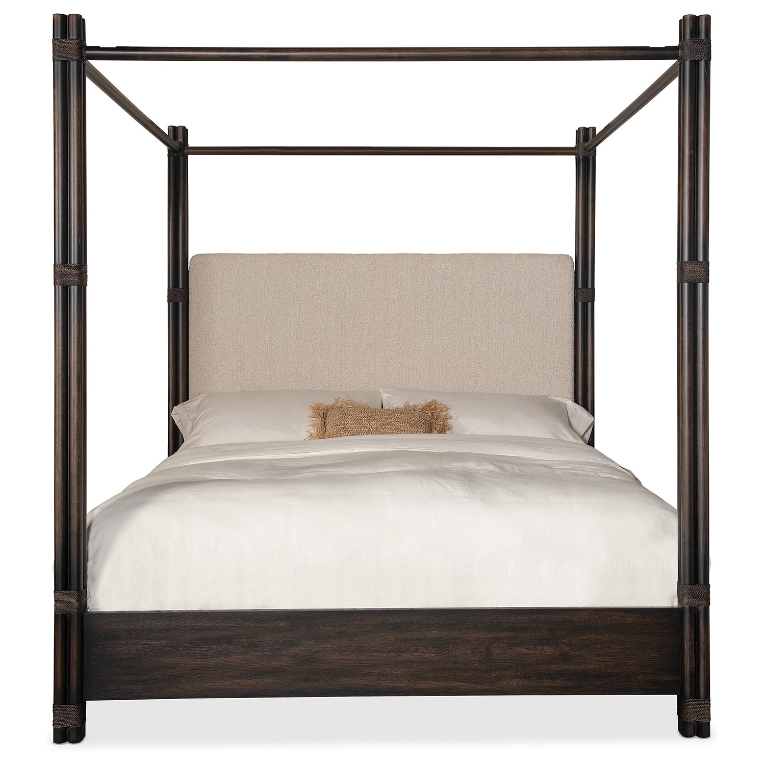 Hooker Furniture Retreat Pole Rattan Upholstered Poster Bed w/ Canopy