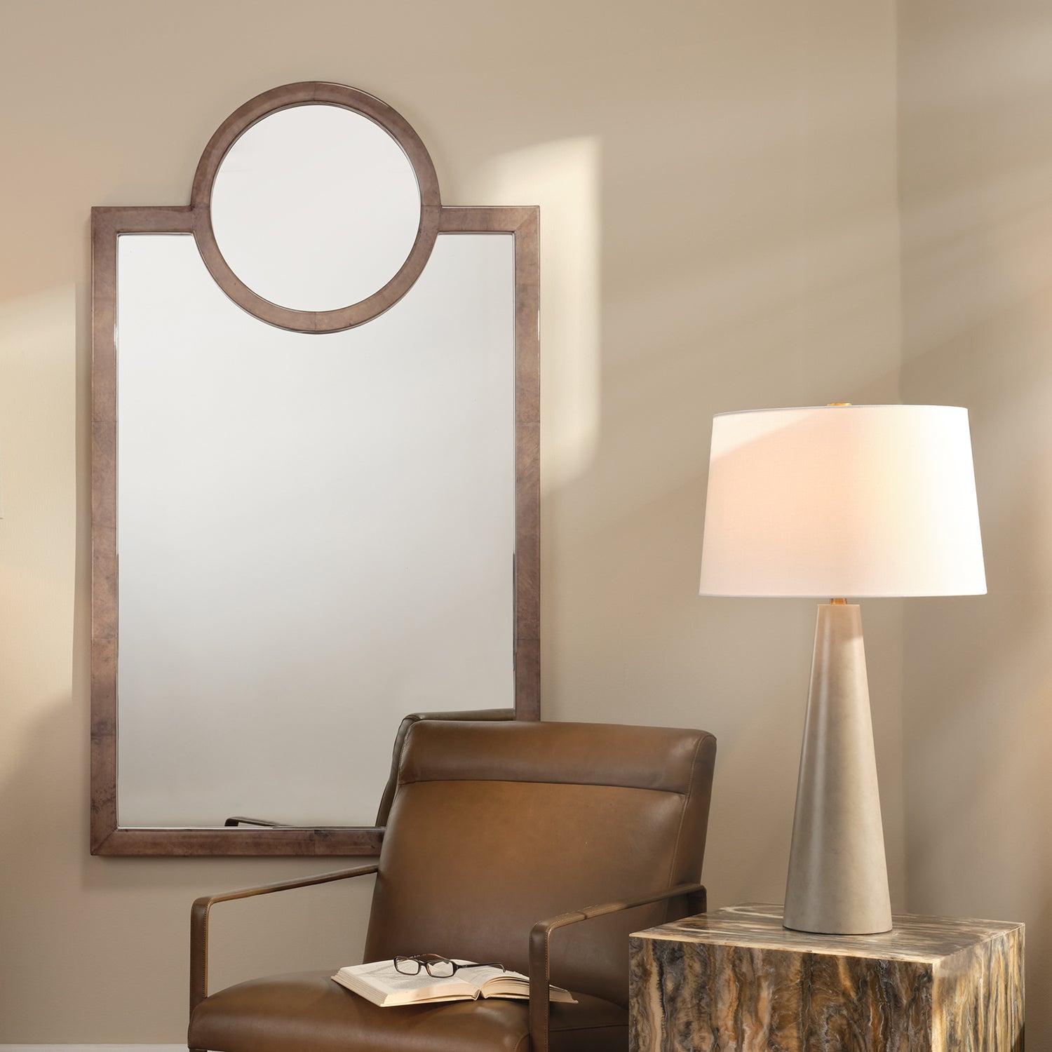 Jamie Young Keystone Dove Ash Grey Vellum Wall Mirror