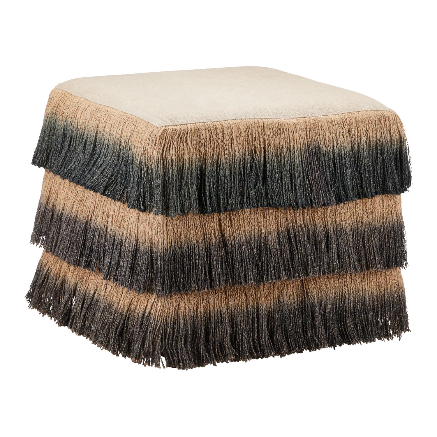 Currey & Co Jute Black Fringe Ottoman