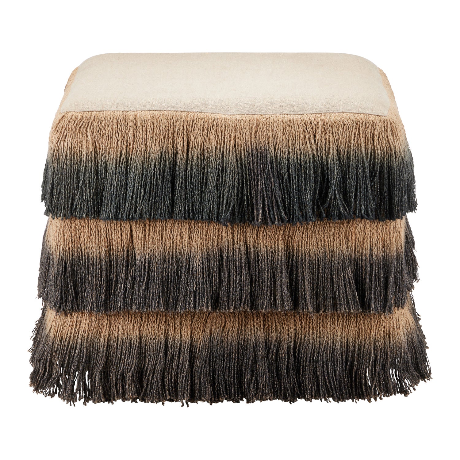 Currey & Co Jute Black Fringe Ottoman