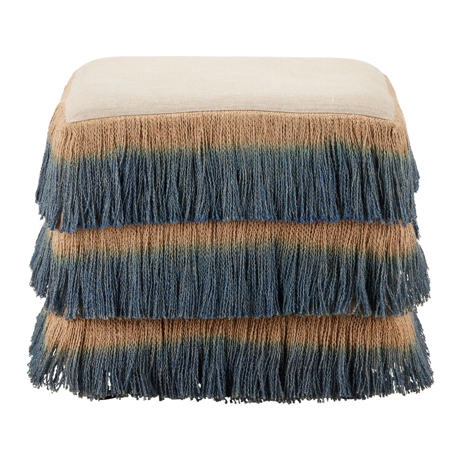 Currey & Co Jute Blue Fringe Ottoman