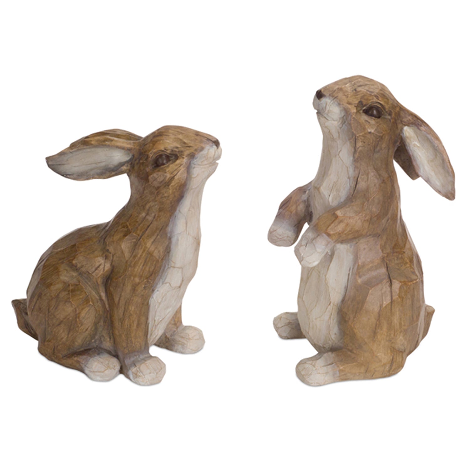 Carved Stone Garden Rabbit Figurine Set of 2