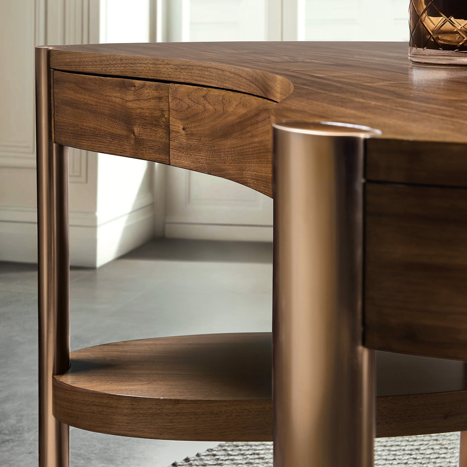 Hooker Furniture Eleana Writing Desk walnut writing desk, side profile view