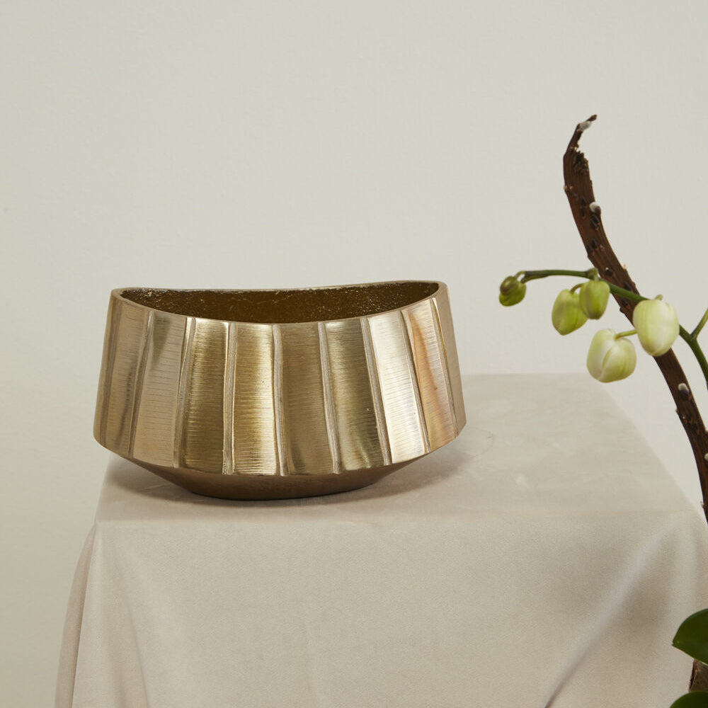Helena Boat detail view, gold metal centerpiece bowl