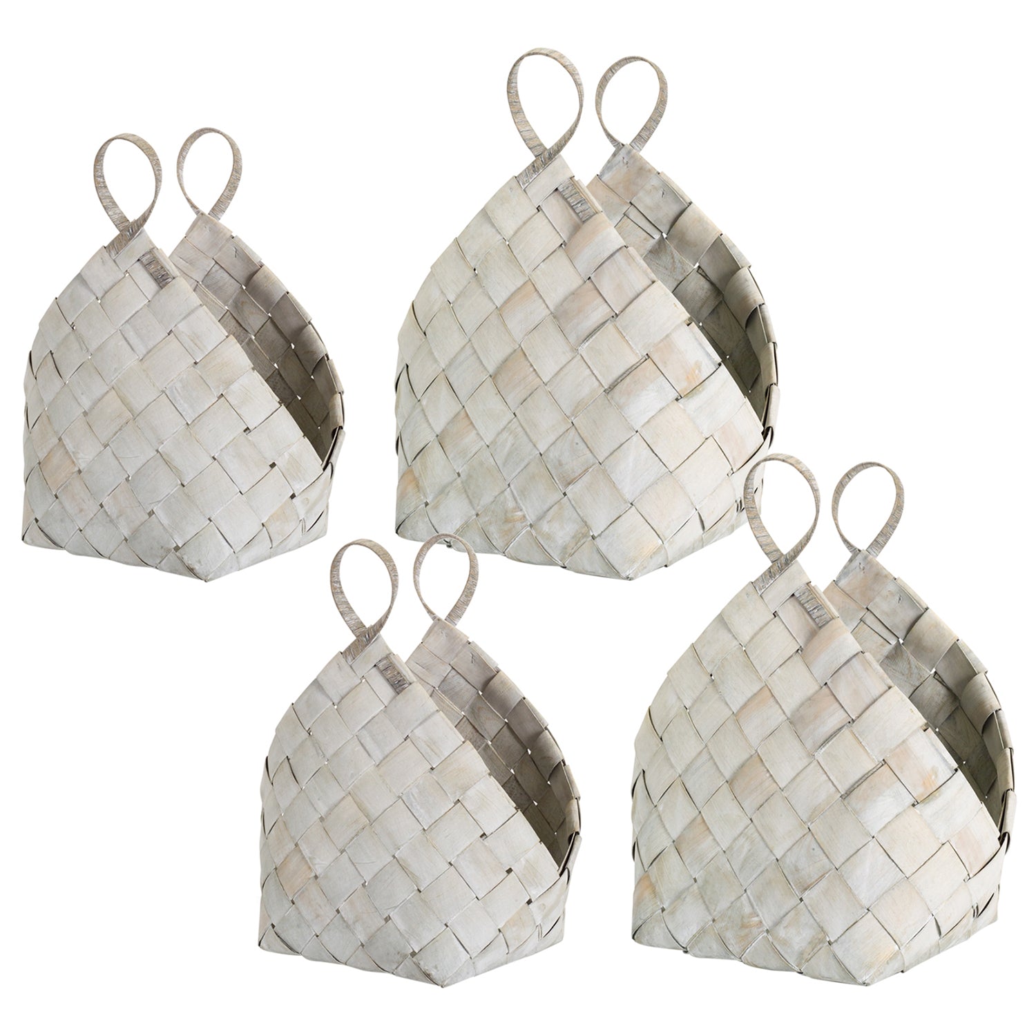 Woven Metasequoia Wood Basket with Handles Set of 4